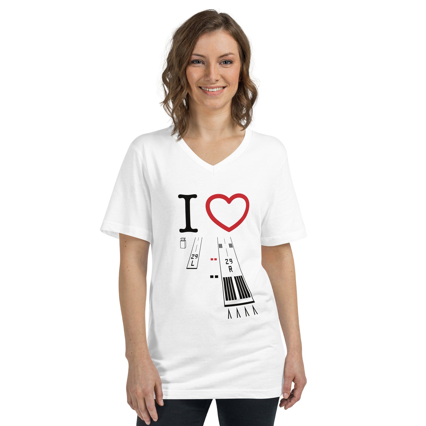 Torrance Airport Runways 29L and 29R short sleeve unisex v-neck T-shirt (white)