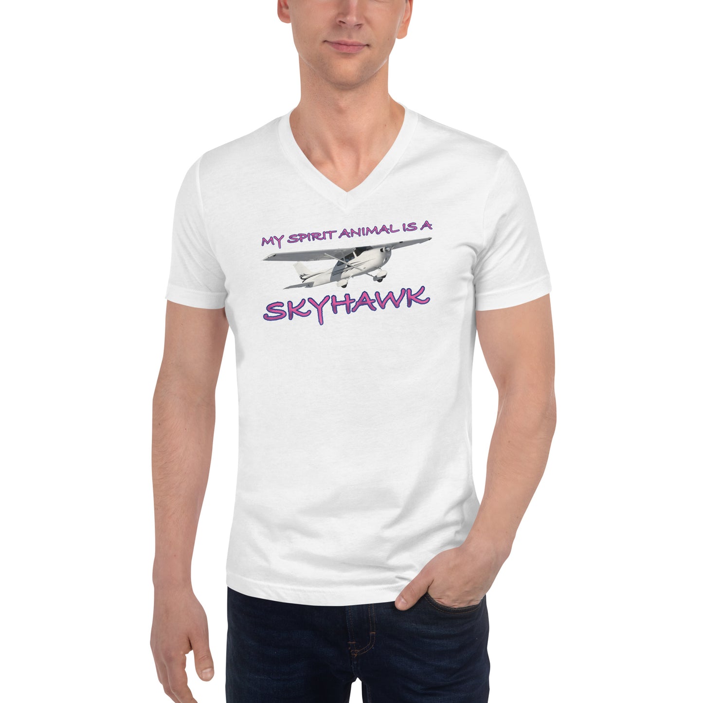 My Spirit Animal is a Skyhawk short sleeve unisex v-neck T-shirt (pink)
