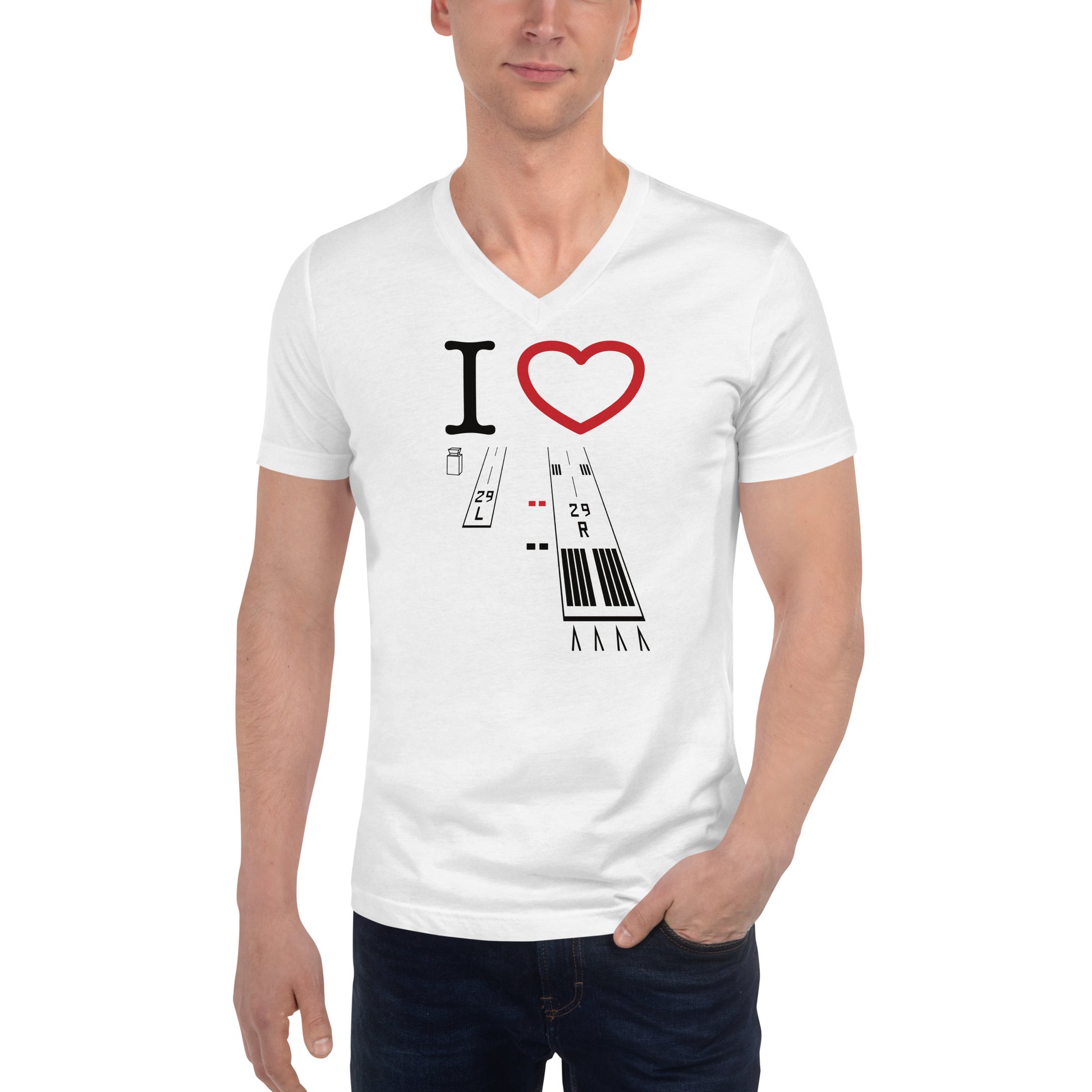 Torrance Airport Runways 29L / 29R - 11L / 11R short-sleeve unisex v-neck T-shirt (white)
