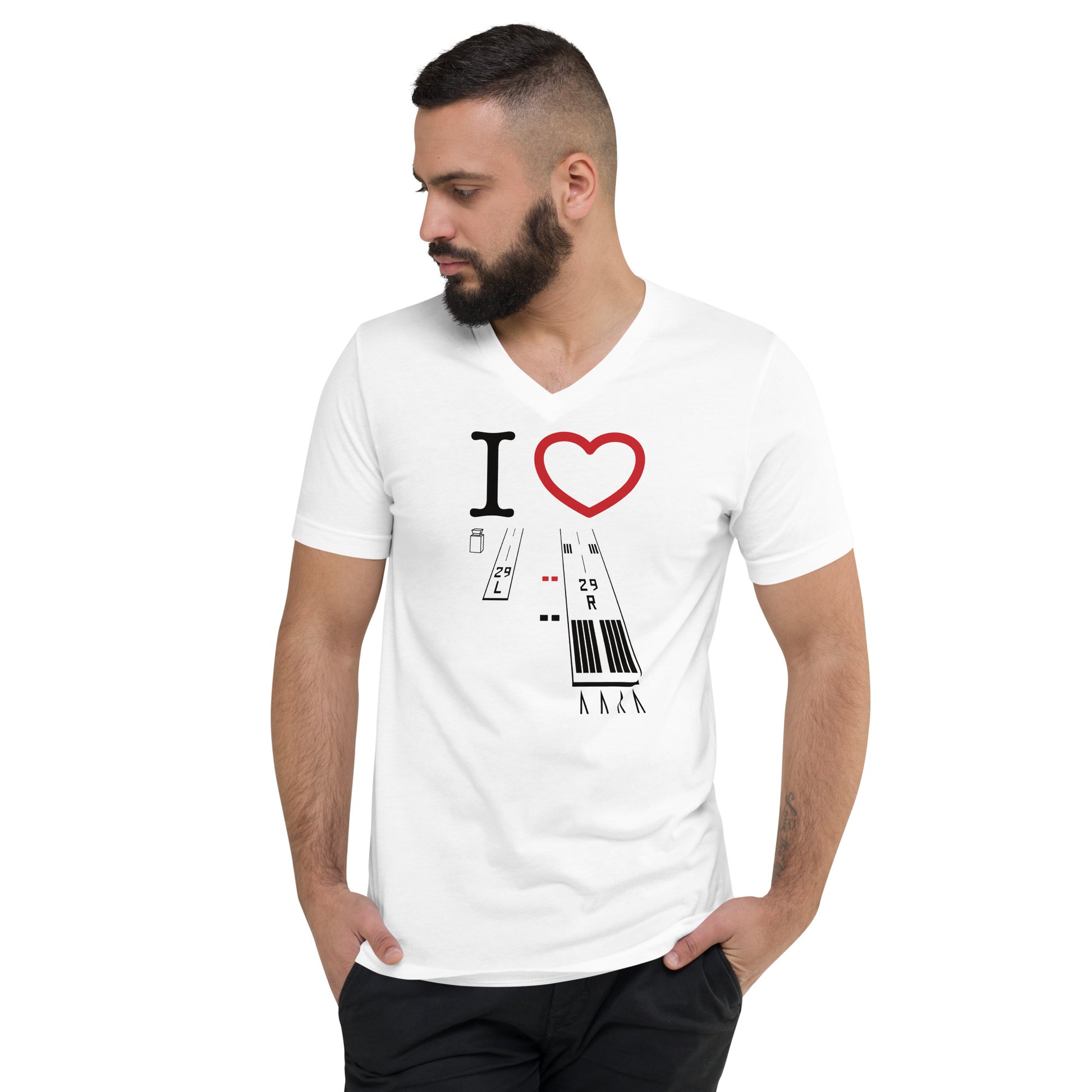 Torrance Airport Runways 29L / 29R - 11L / 11R short-sleeve unisex v-neck T-shirt (white)