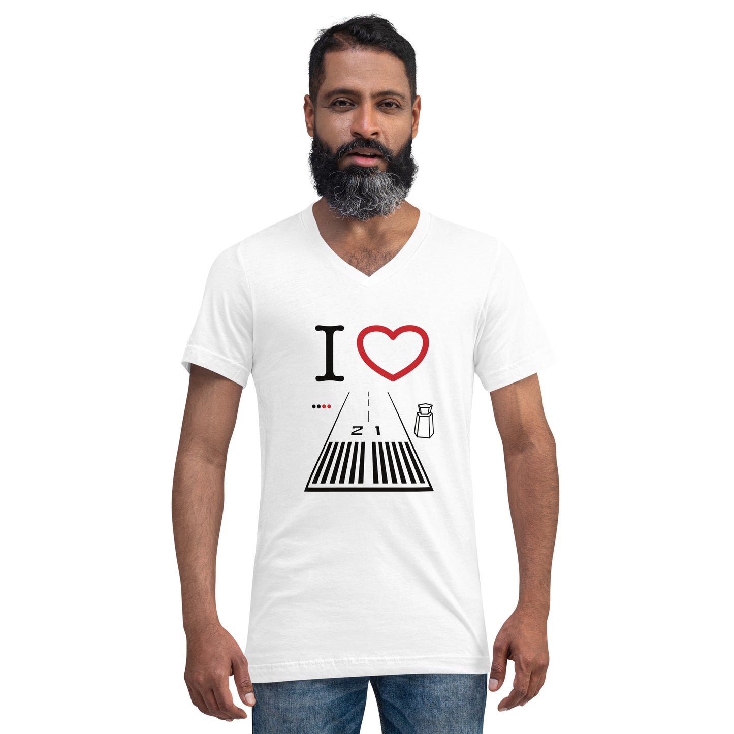 Santa Monica Airport Runway 21 short sleeve unisex v-neck T-shirt (white)