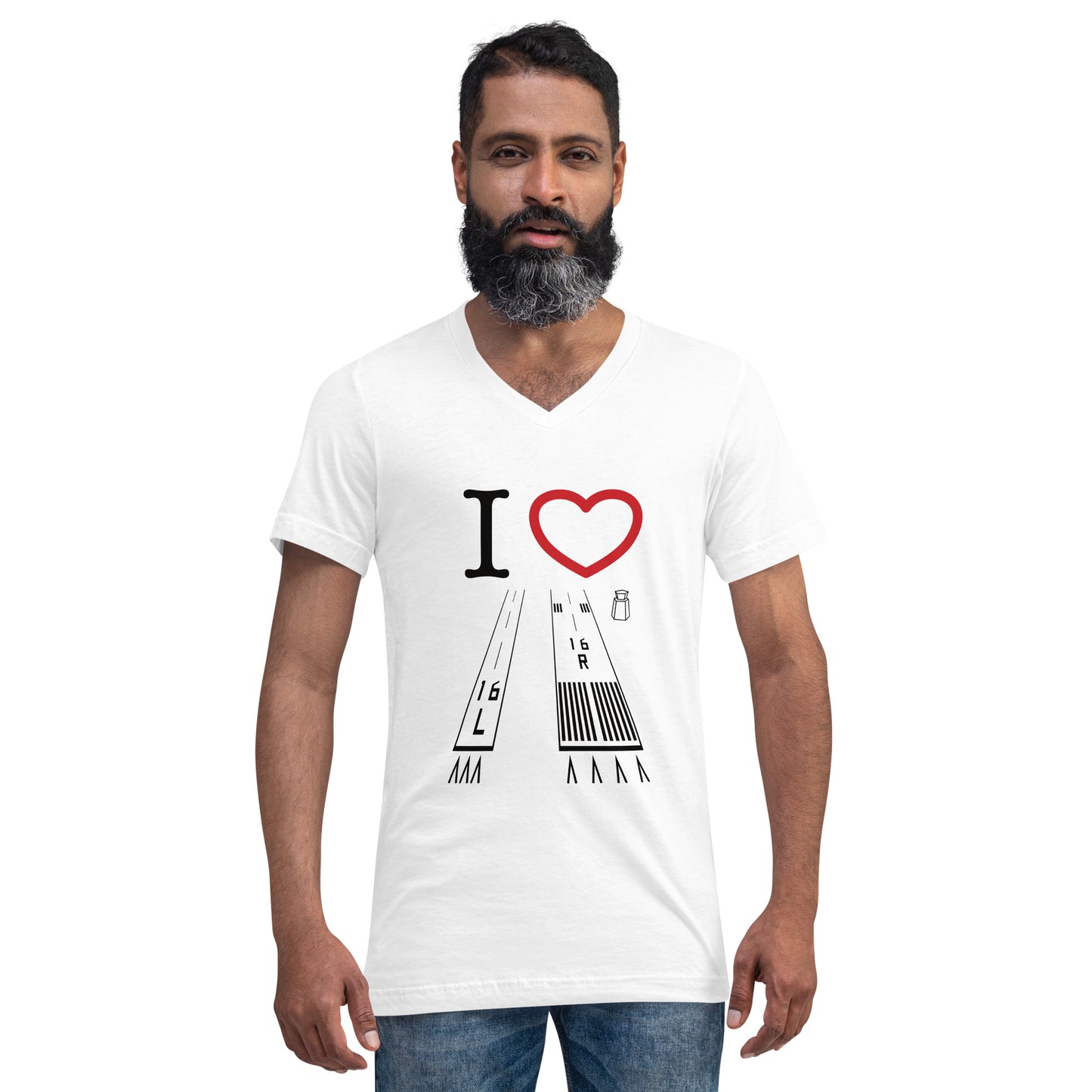 Van Nuys Airport Runways 16L / 16R short-sleeve unisex v-neck T-shirt (white)