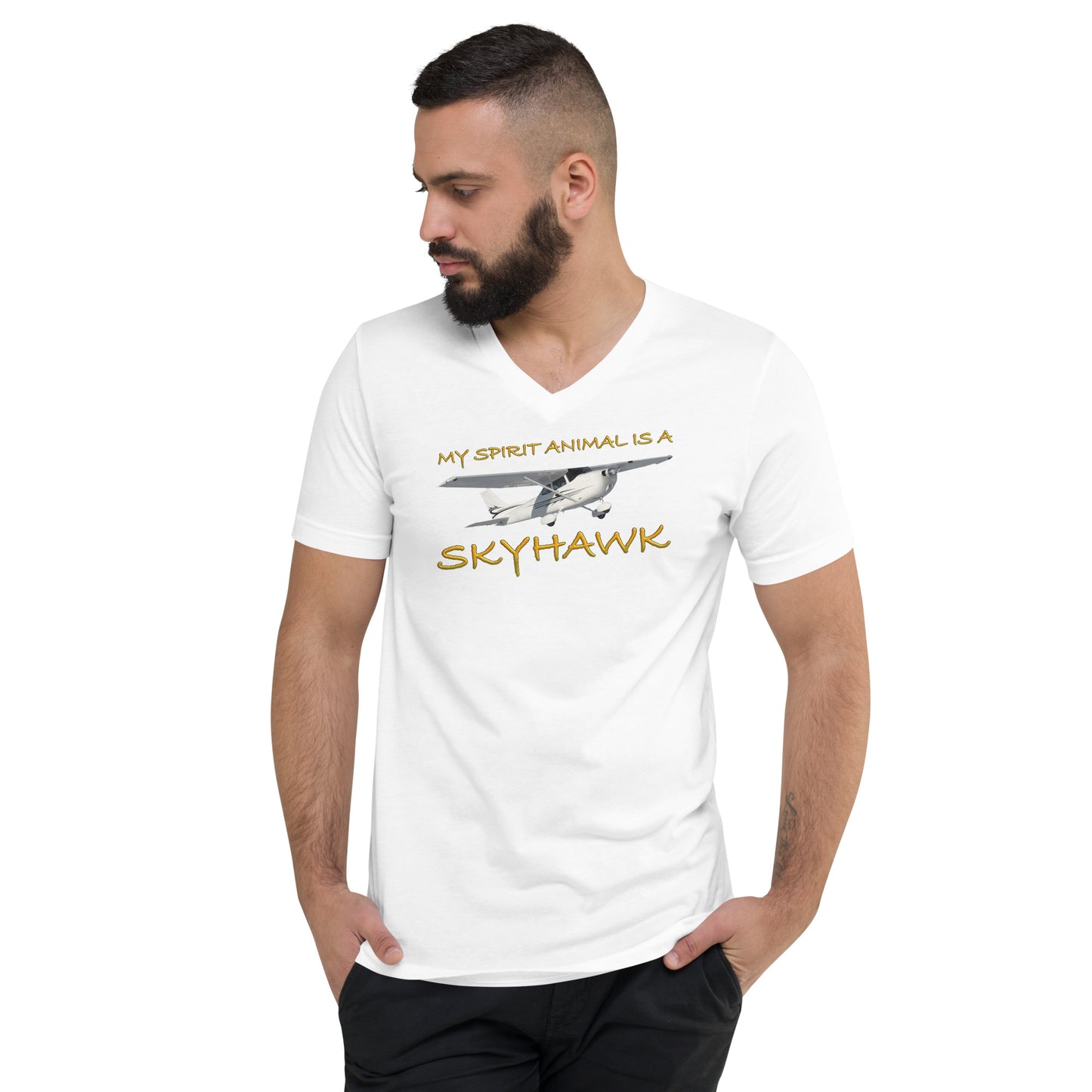 My Spirit Animal is a Skyhawk short sleeve unisex v-neck T-shirt (yellow)