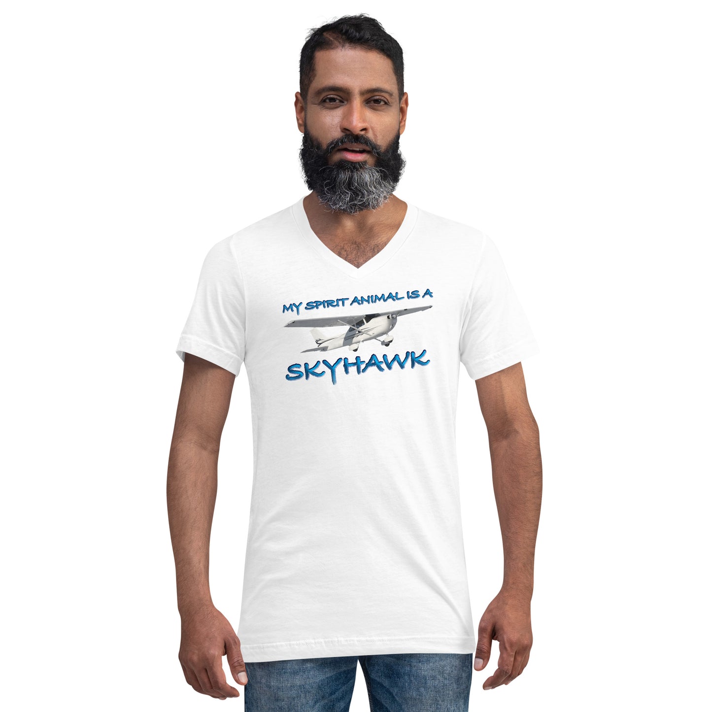 My Spirit Animal is a Skyhawk short sleeve unisex v-neck T-shirt (blue)