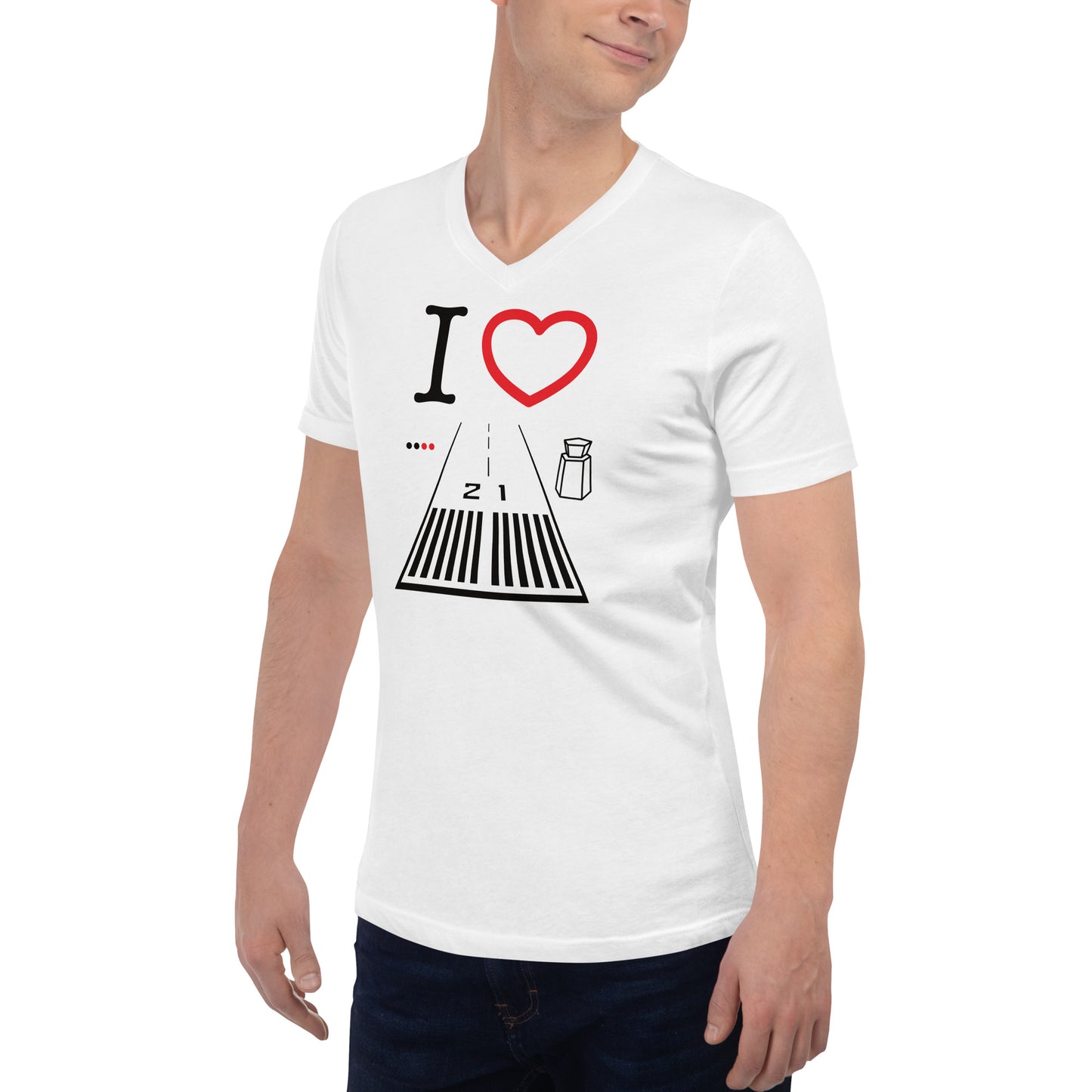 Santa Monica Airport Runway 21 / 3 short sleeve unisex v-neck T-shirt (white)