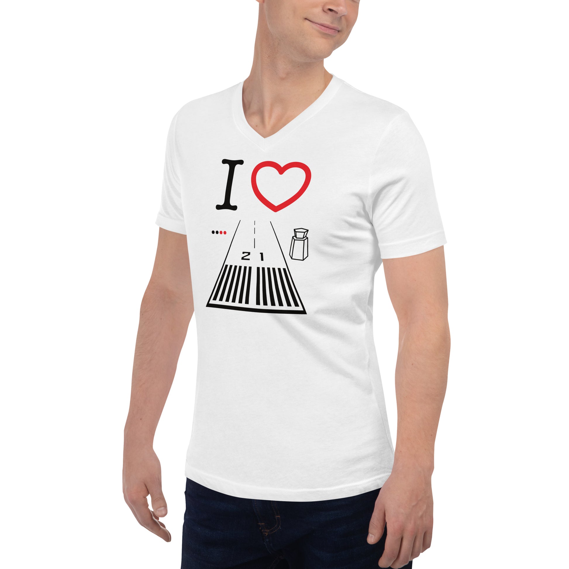 Santa Monica Airport Runway 21 / 3 short sleeve unisex v-neck T-shirt (white)