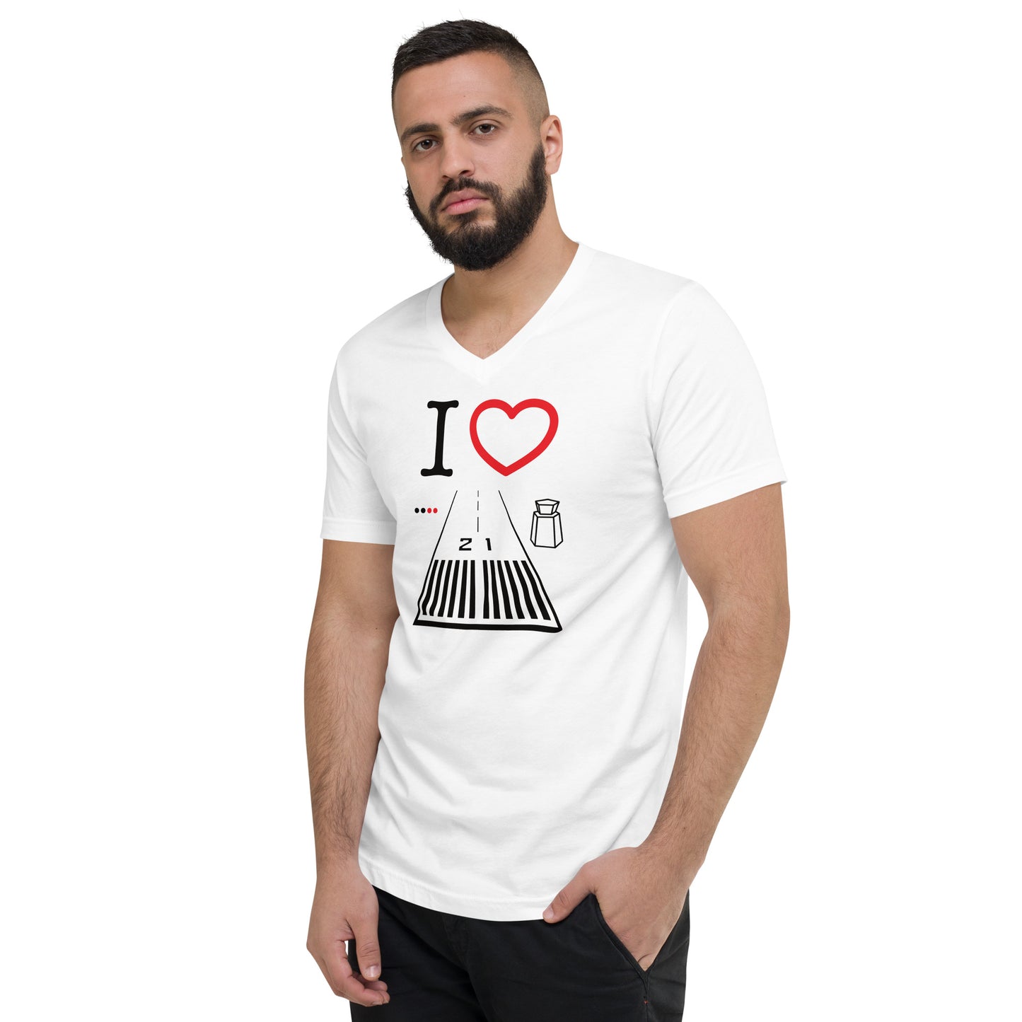 Santa Monica Airport Runway 21 / 3 short sleeve unisex v-neck T-shirt (white)