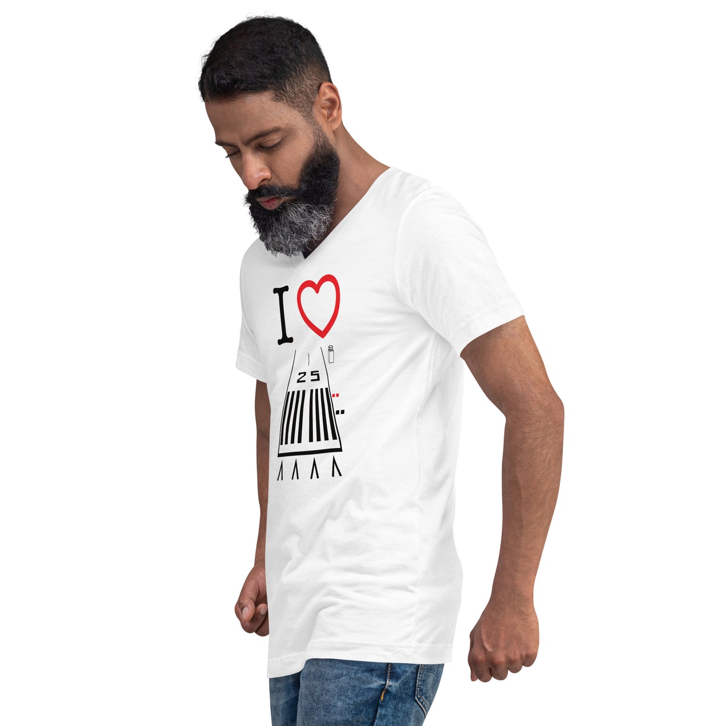 Hawthorne Airport Runway 25 / Runway 7 short sleeve unisex v-neck T-shirt (white)