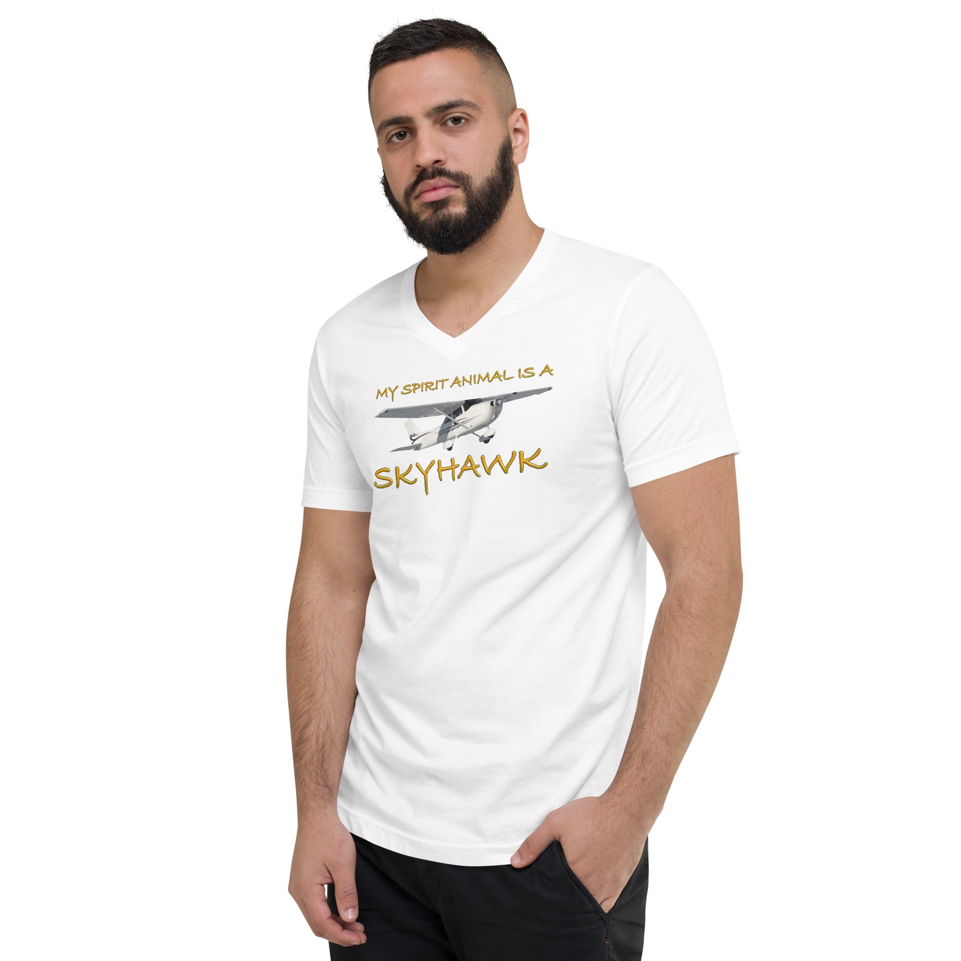 My Spirit Animal is a Skyhawk short sleeve unisex v-neck T-shirt (yellow)