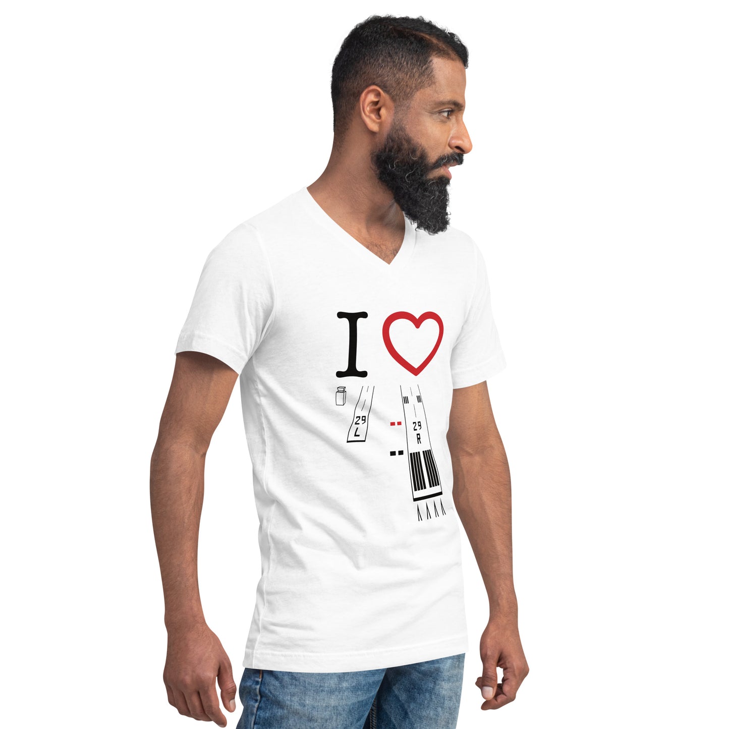 Torrance Airport Runways 29L and 29R short sleeve unisex v-neck T-shirt (white)