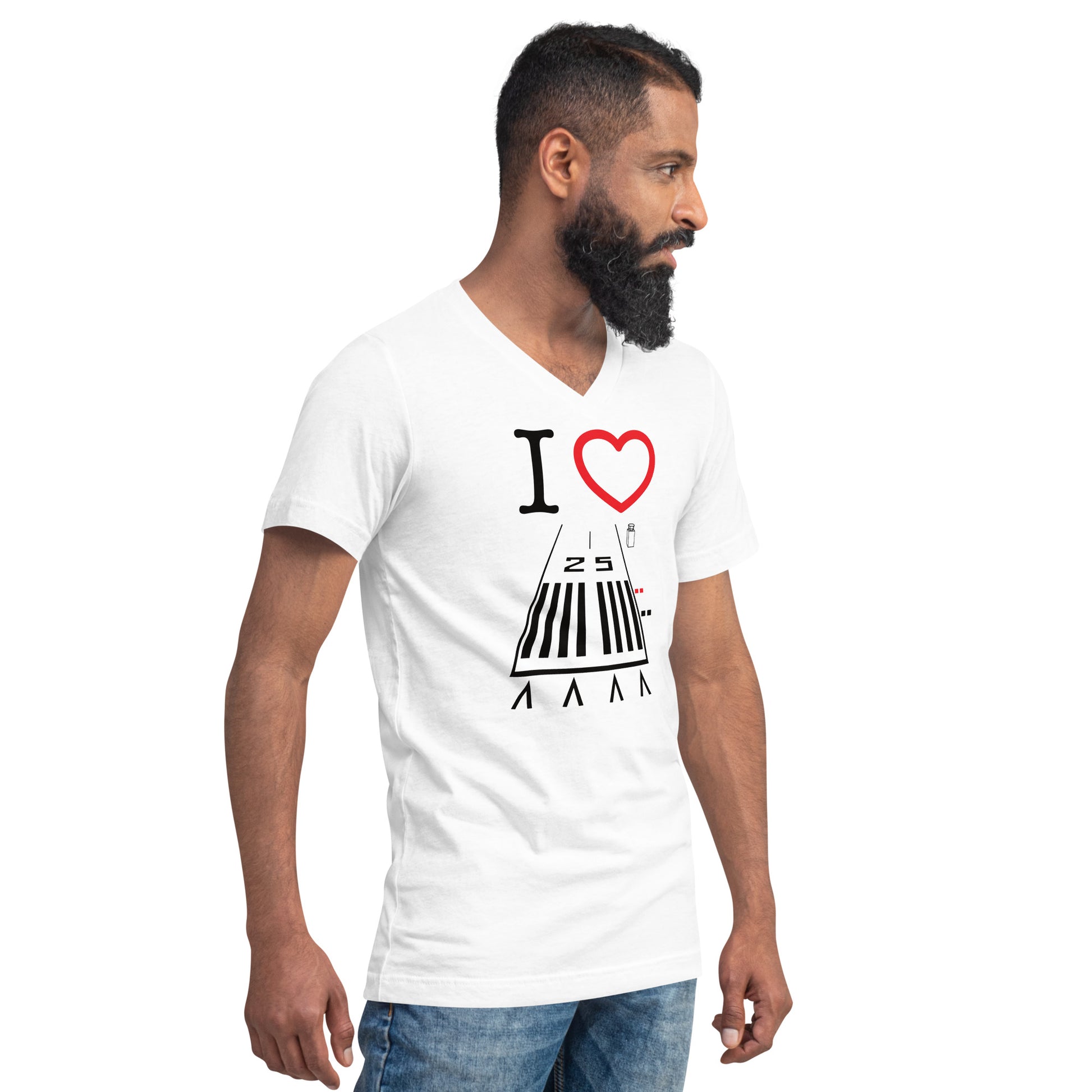 Hawthorne Airport Runway 25 / Runway 7 short sleeve unisex v-neck T-shirt (white)