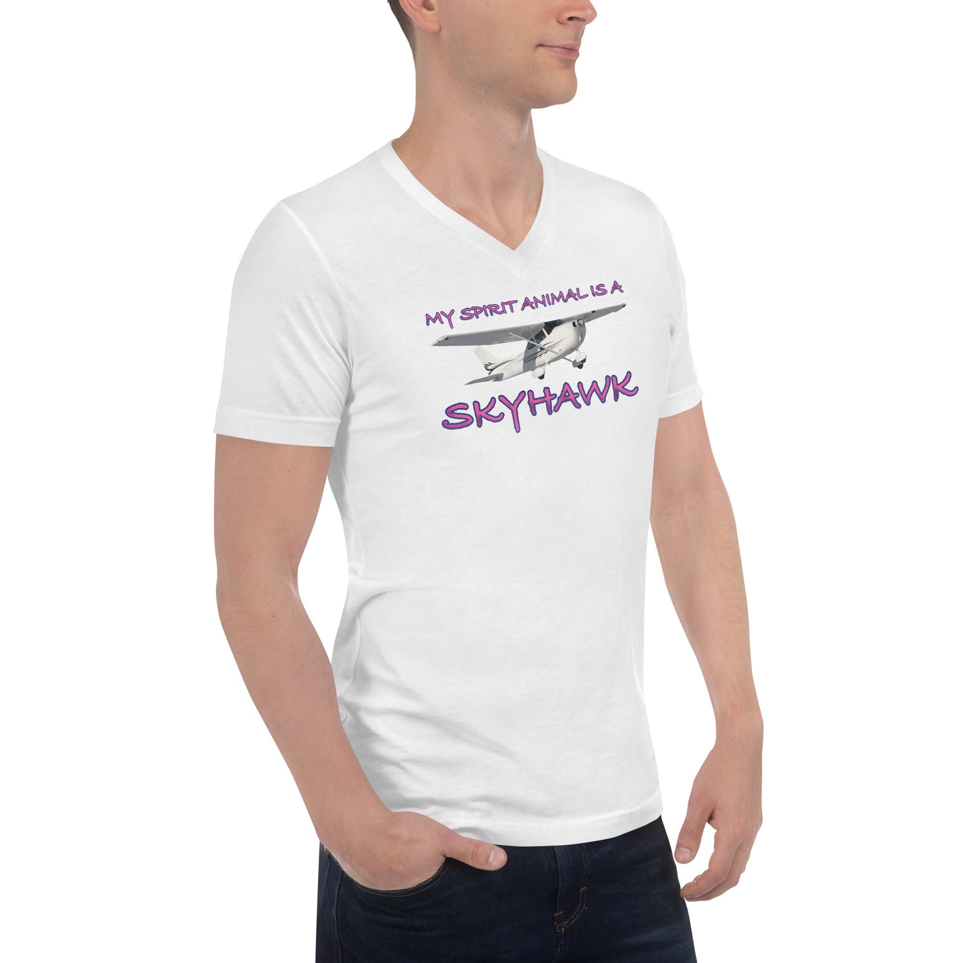 My Spirit Animal is a Skyhawk short sleeve unisex v-neck T-shirt (pink)