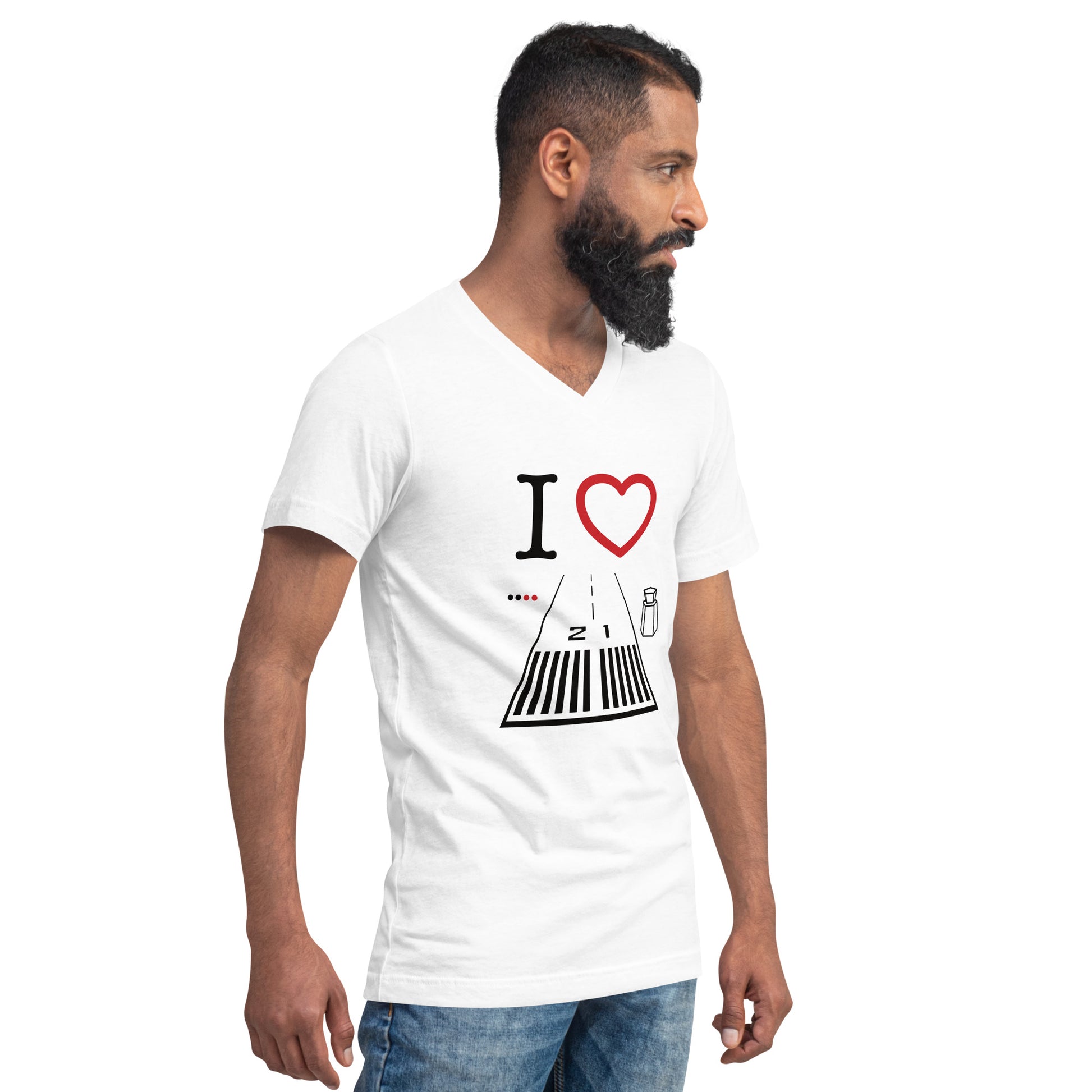 Santa Monica Airport Runway 21 short sleeve unisex v-neck T-shirt (white)