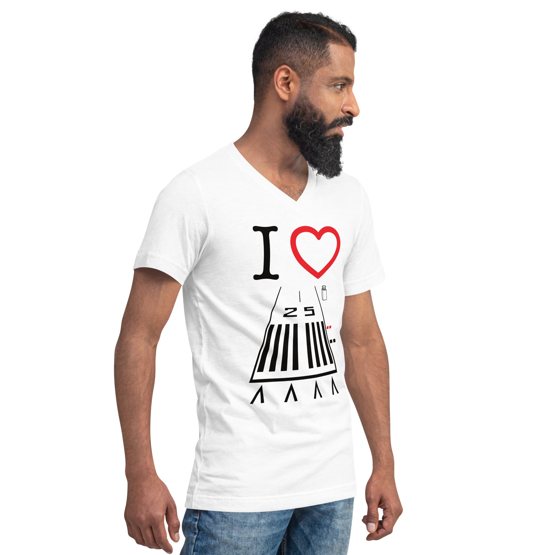 Hawthorne Airport Runway 25 short sleeve unisex v-neck T-shirt (white)