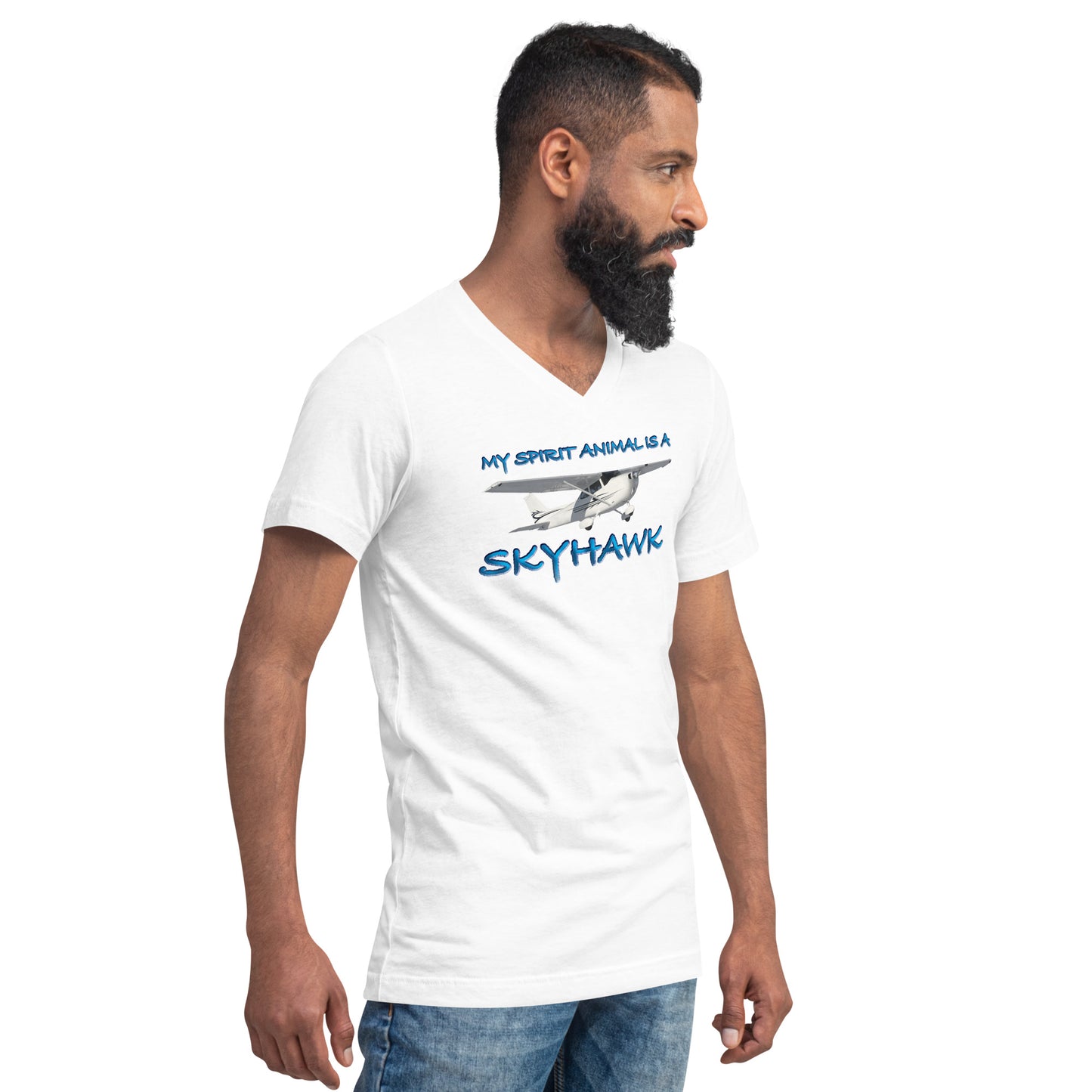 My Spirit Animal is a Skyhawk short sleeve unisex v-neck T-shirt (blue)