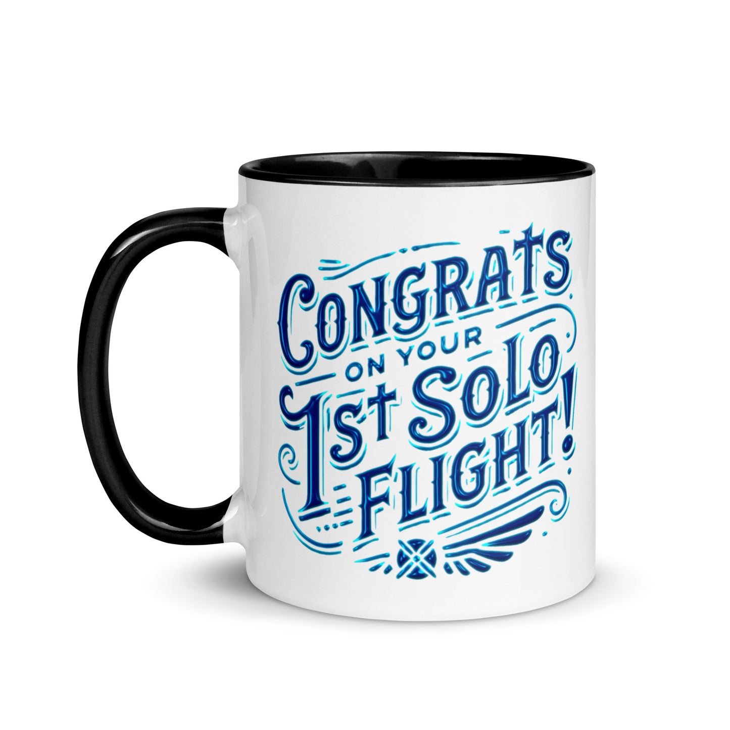 Congrats on your 1st Solo Flight! (blue) mug with color inside