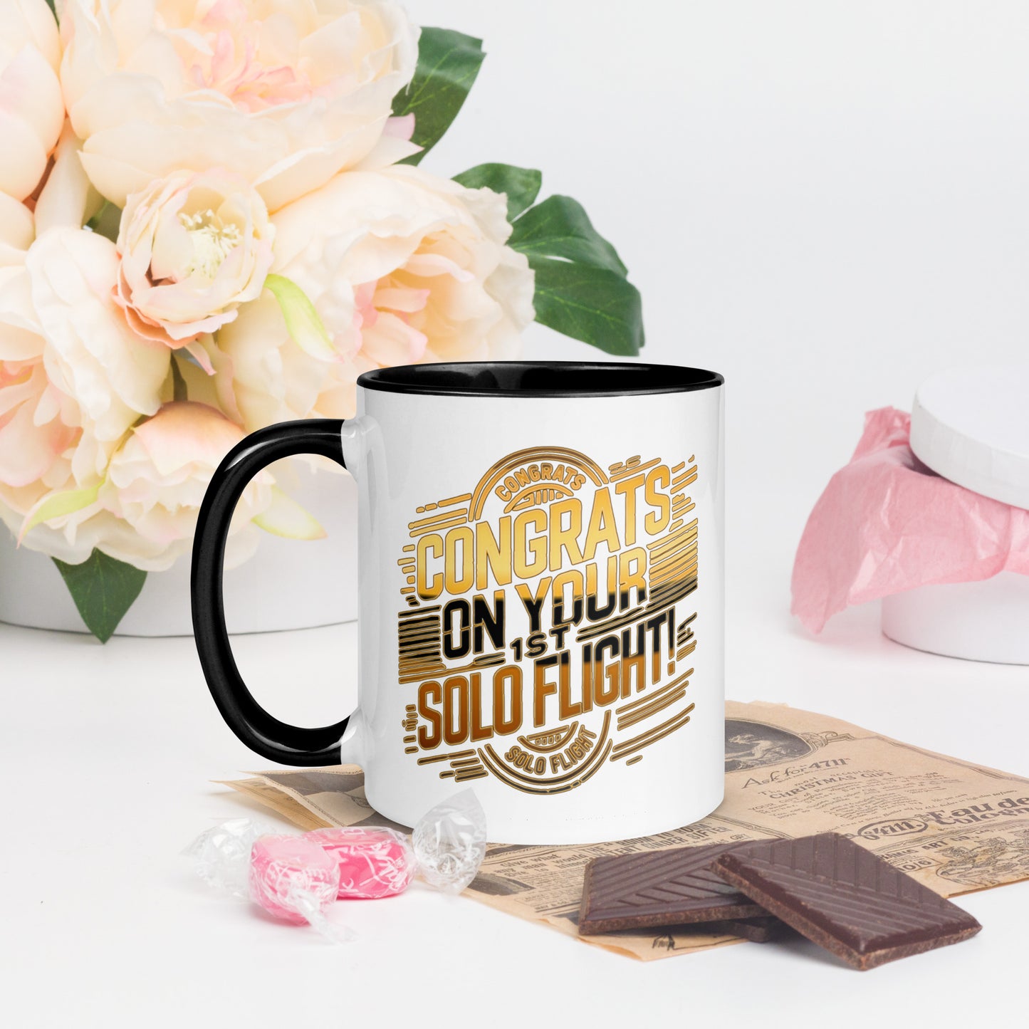 Congrats on your 1st Solo Flight! (v2. gold) 11 oz. mug with color inside