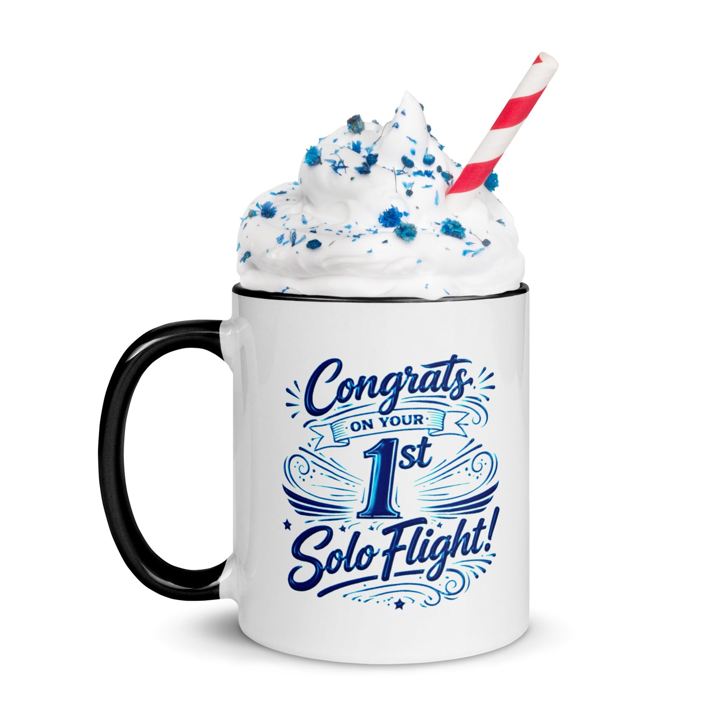 Congrats on your 1st Solo Flight! (v3. blue) 11 oz. mug with color inside