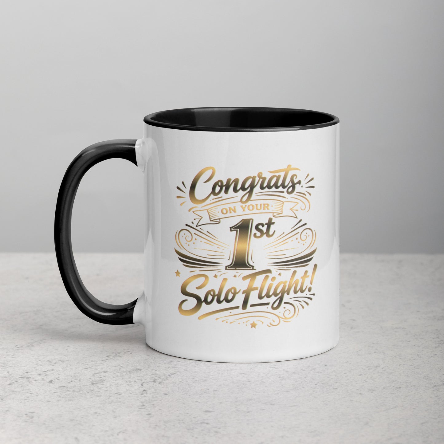 Congrats on your 1st Solo Flight! (v3. gold) 11 oz. mug with color inside