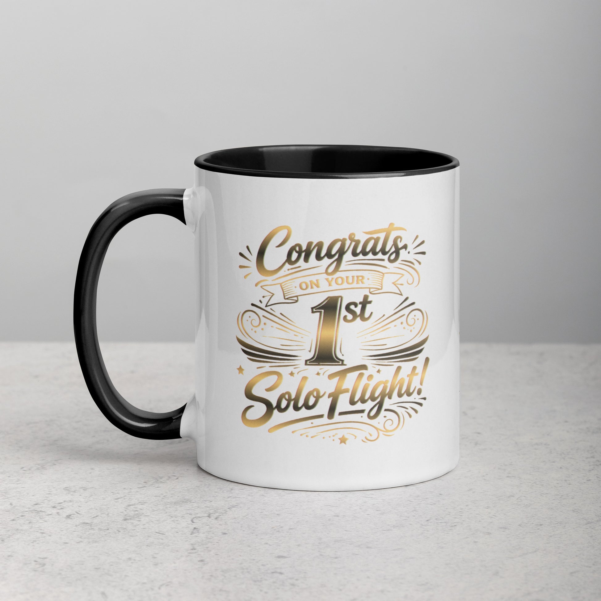 Congrats on your 1st Solo Flight! (v3. gold) 11 oz. mug with color inside