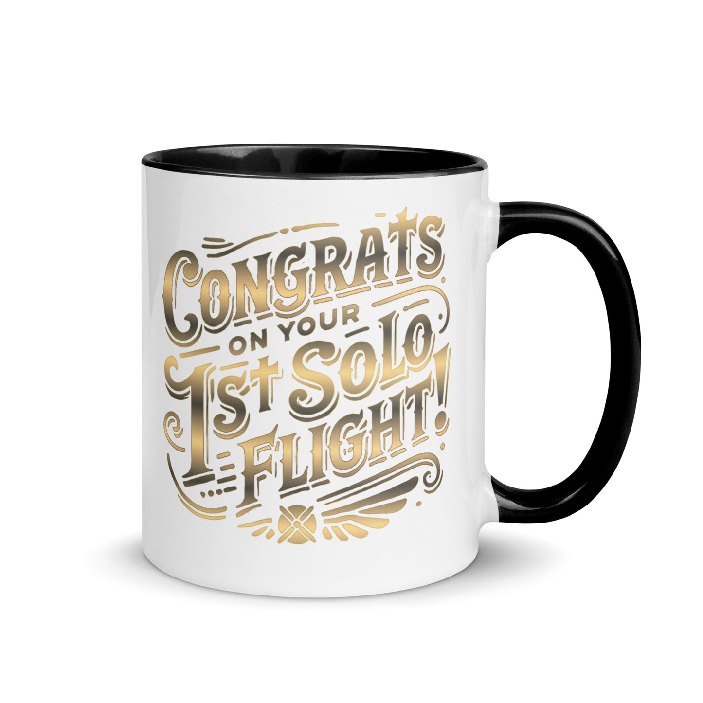 Congrats on your 1st Solo Flight! (gold) mug with color inside