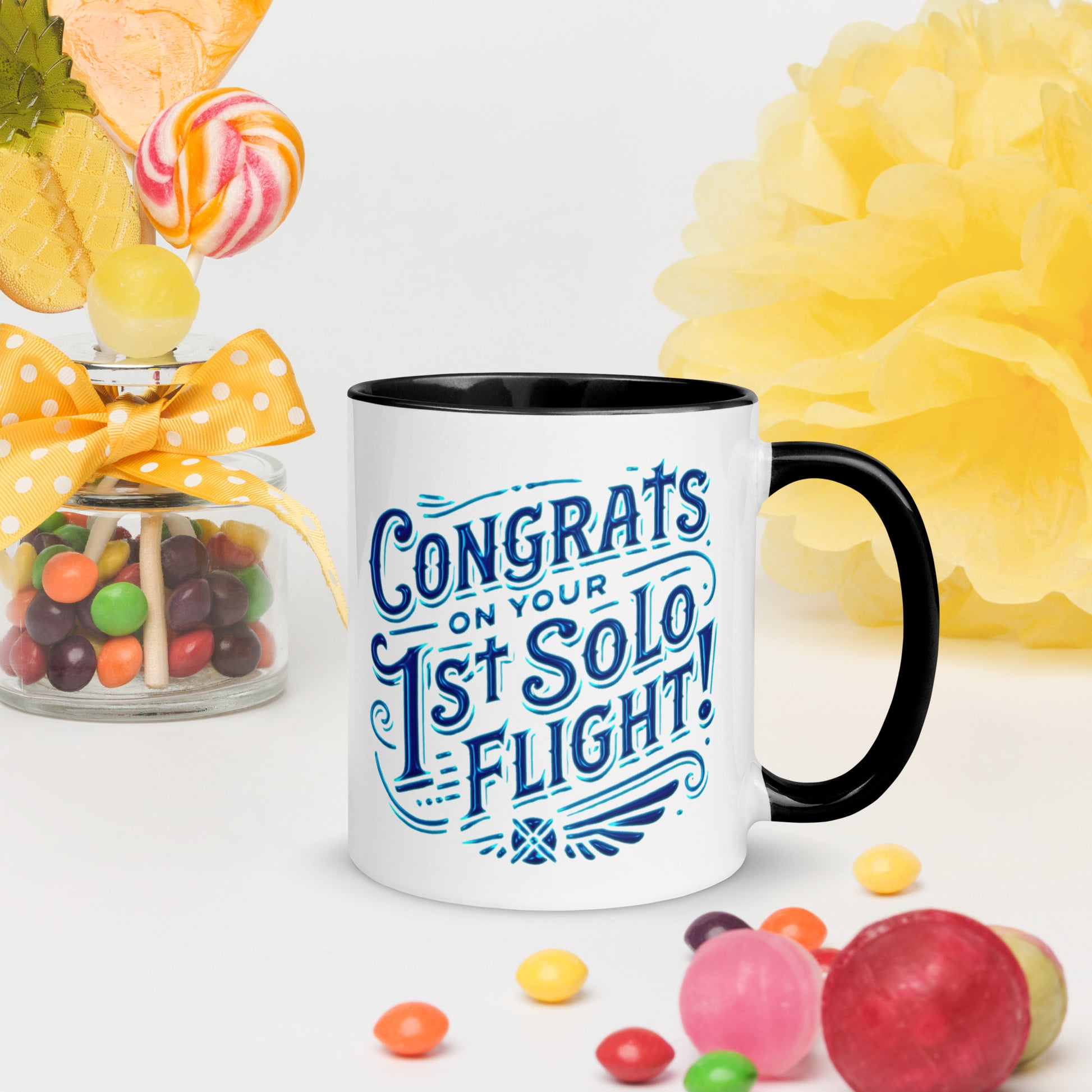 Congrats on your 1st Solo Flight! (blue) mug with color inside