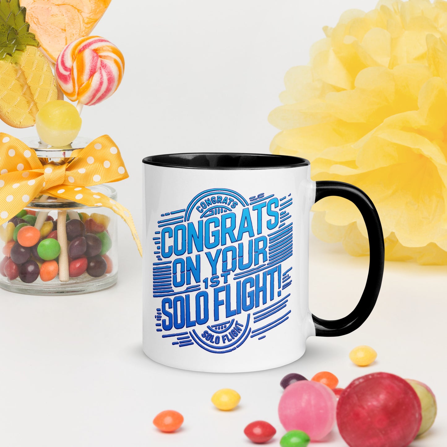 Congrats on your 1st Solo Flight! (v2. blue) mug with color inside