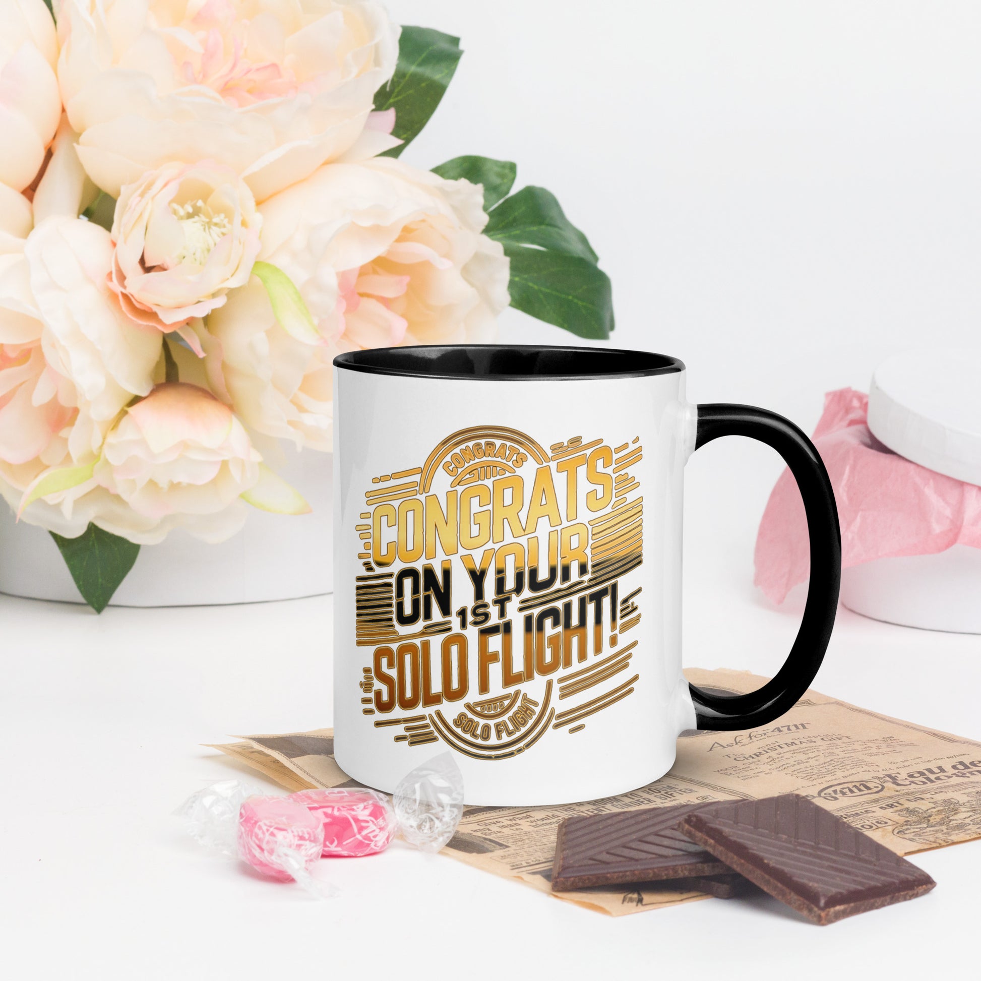 Congrats on your 1st Solo Flight! (v2. gold) 11 oz. mug with color inside