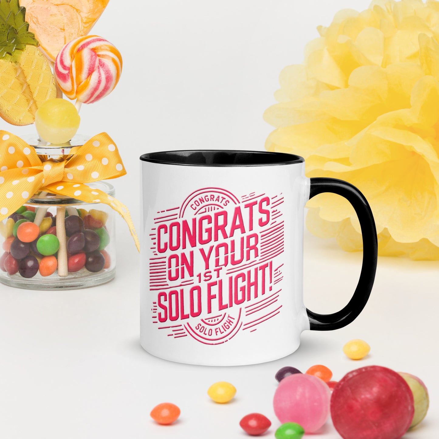 Congrats on your 1st Solo Flight! (v2. pink) 11 oz. mug with color inside