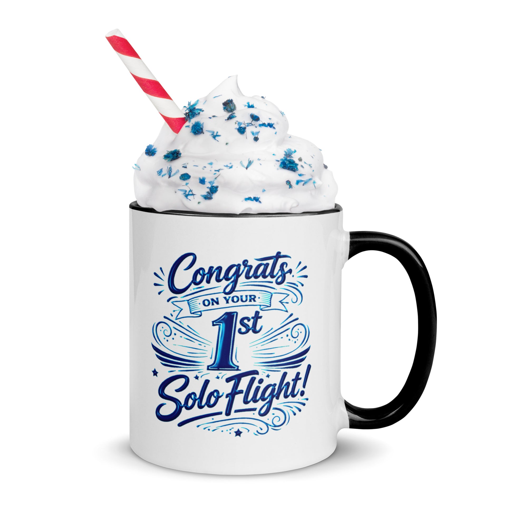 Congrats on your 1st Solo Flight! (v3. blue) 11 oz. mug with color inside