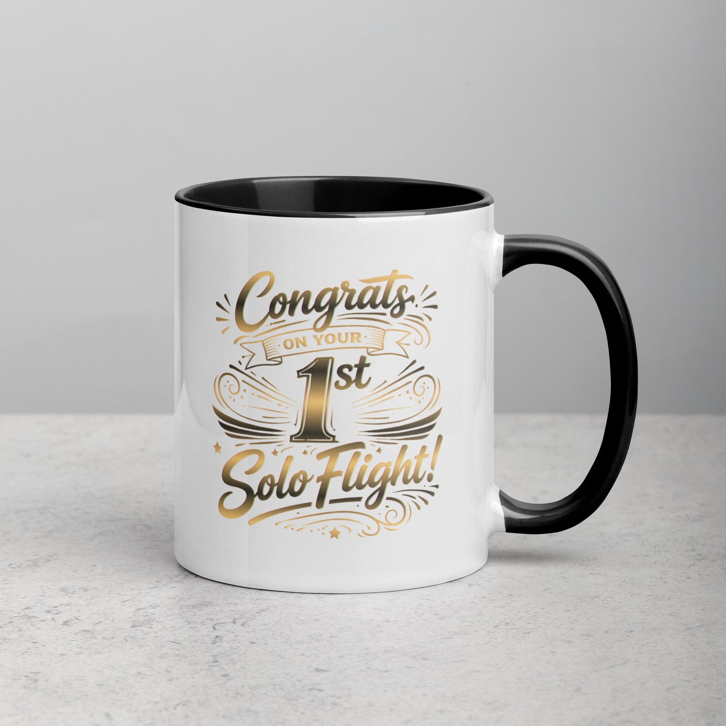 Congrats on your 1st Solo Flight! (v3. gold) 11 oz. mug with color inside