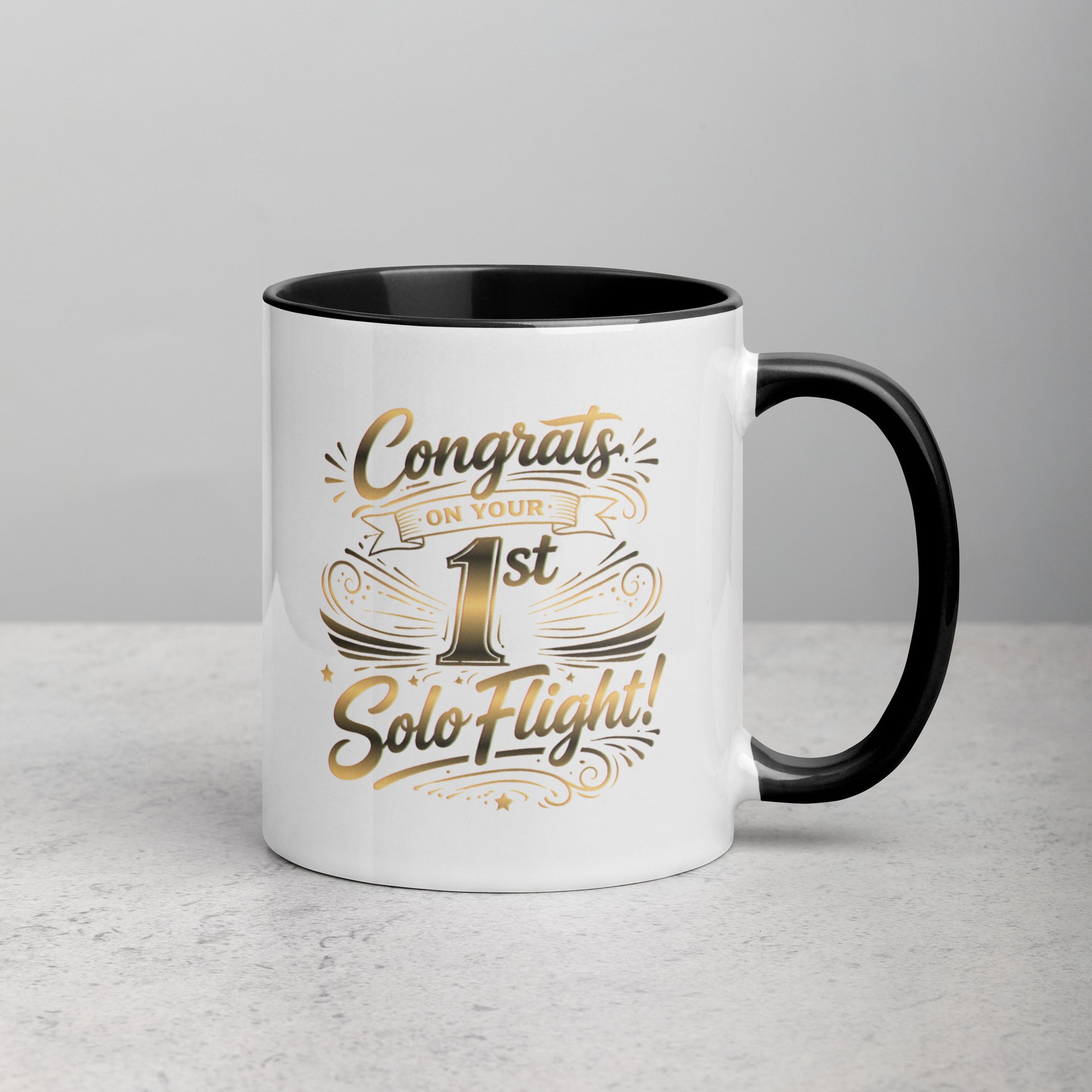 Congrats on your 1st Solo Flight! (v3. gold) 11 oz. mug with color inside