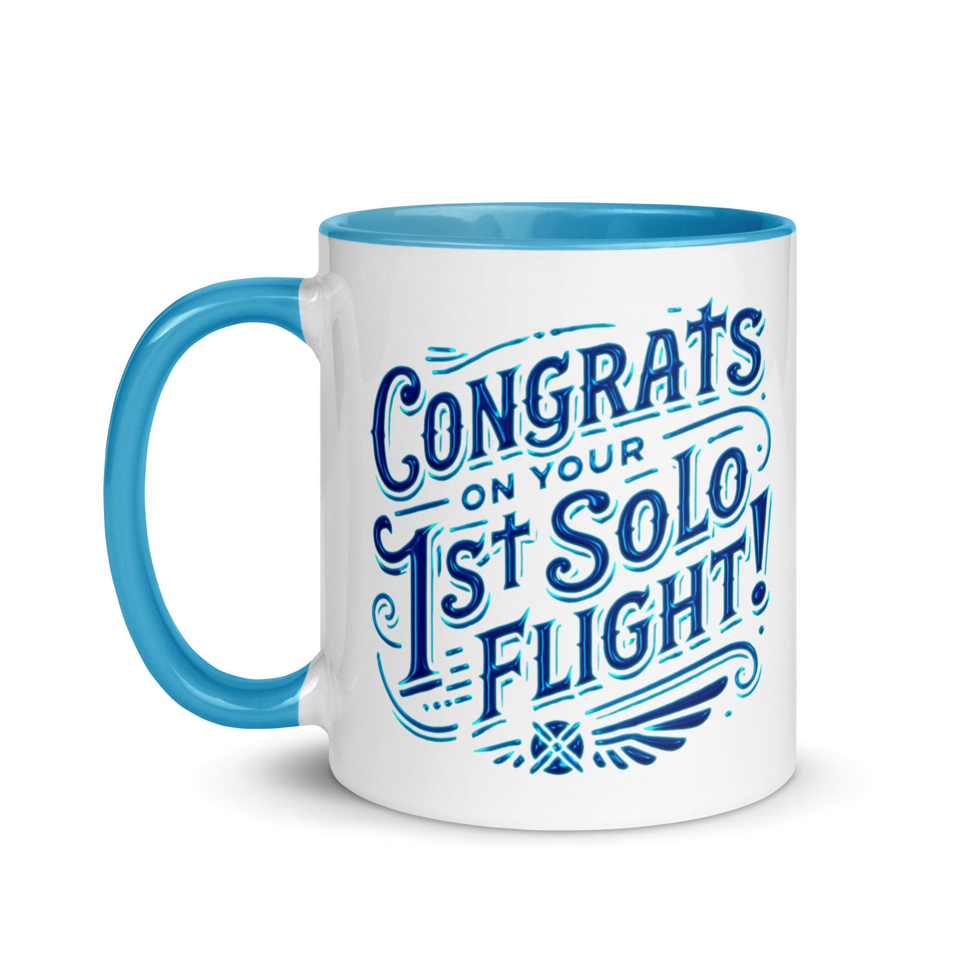 Congrats on your 1st Solo Flight! (blue) mug with color inside