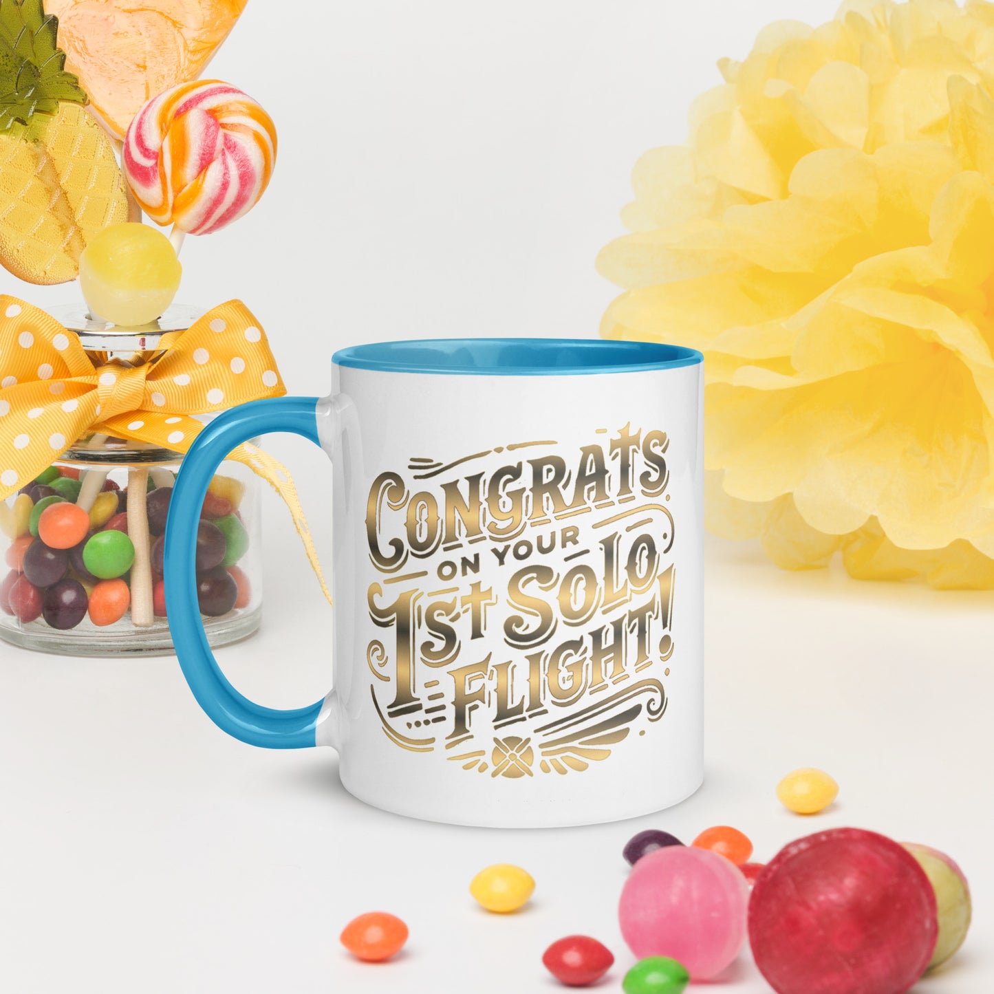 Congrats on your 1st Solo Flight! (gold) mug with color inside