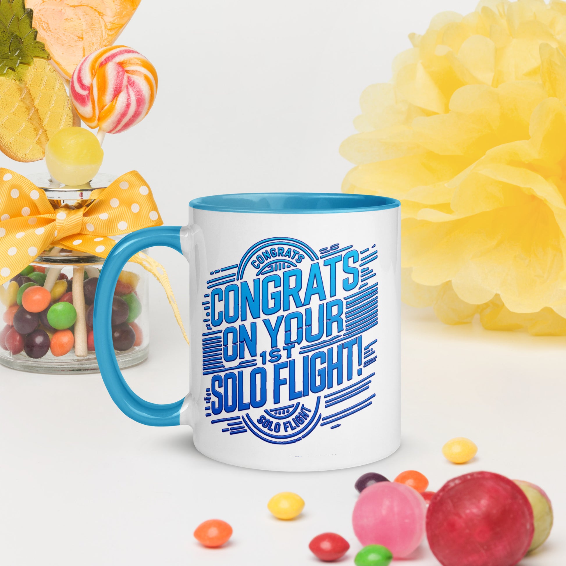 Congrats on your 1st Solo Flight! (v2. blue) mug with color inside