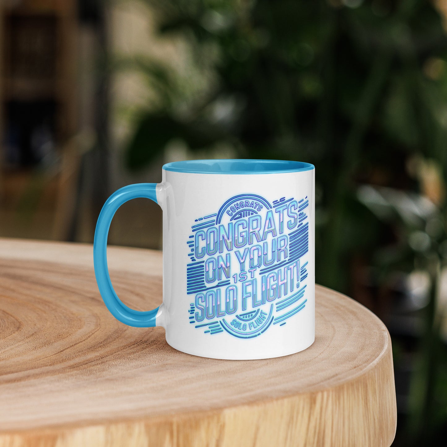 Congrats on your 1st Solo Flight! (v2. light blue) 11 oz. mug with color inside