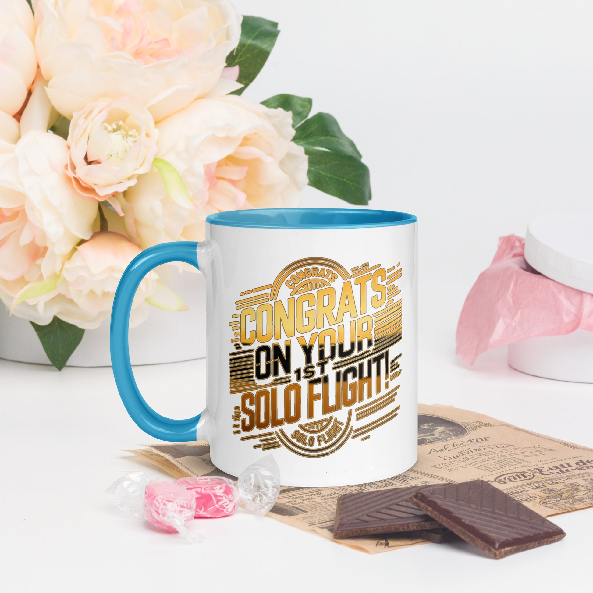 Congrats on your 1st Solo Flight! (v2. gold) 11 oz. mug with color inside