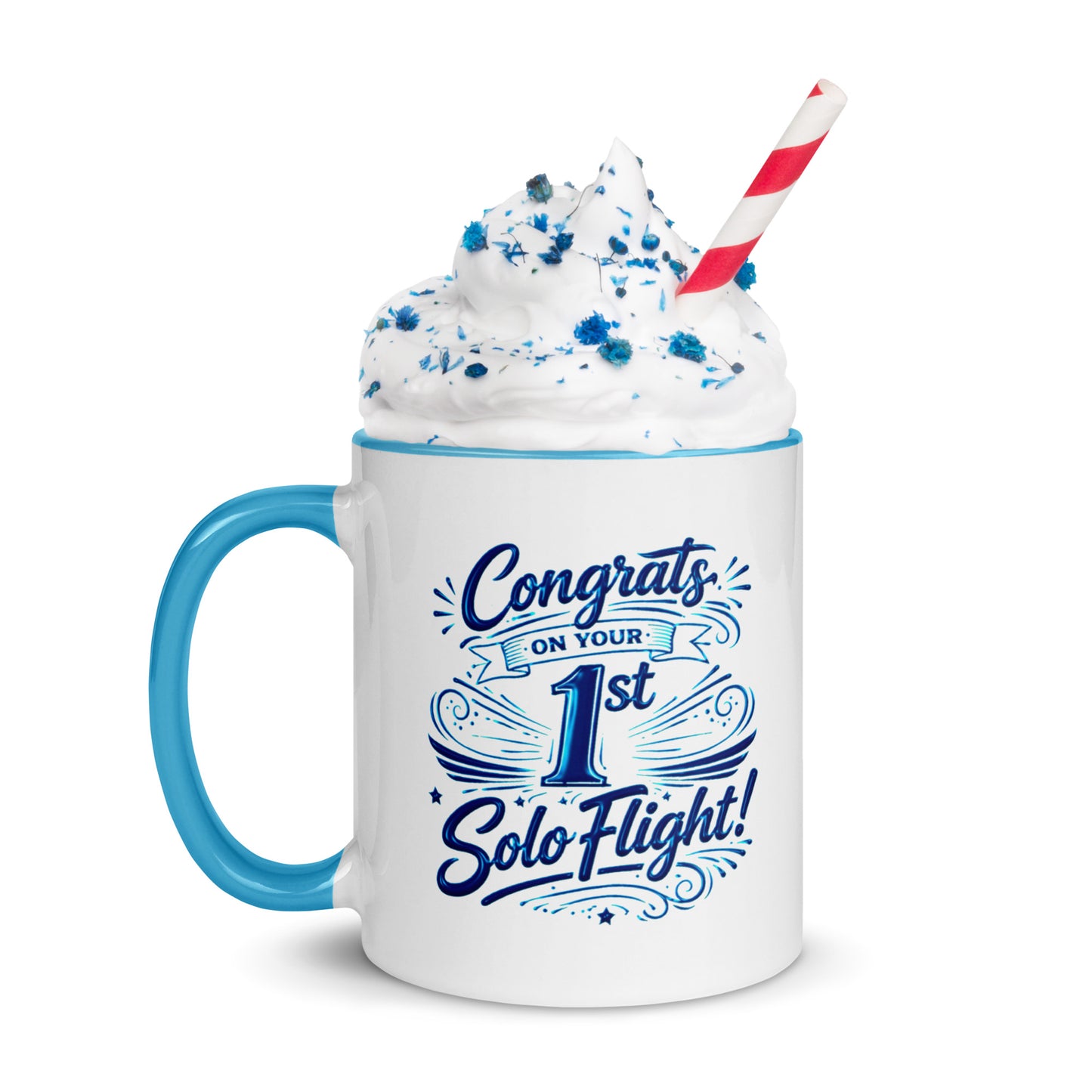 Congrats on your 1st Solo Flight! (v3. blue) 11 oz. mug with color inside