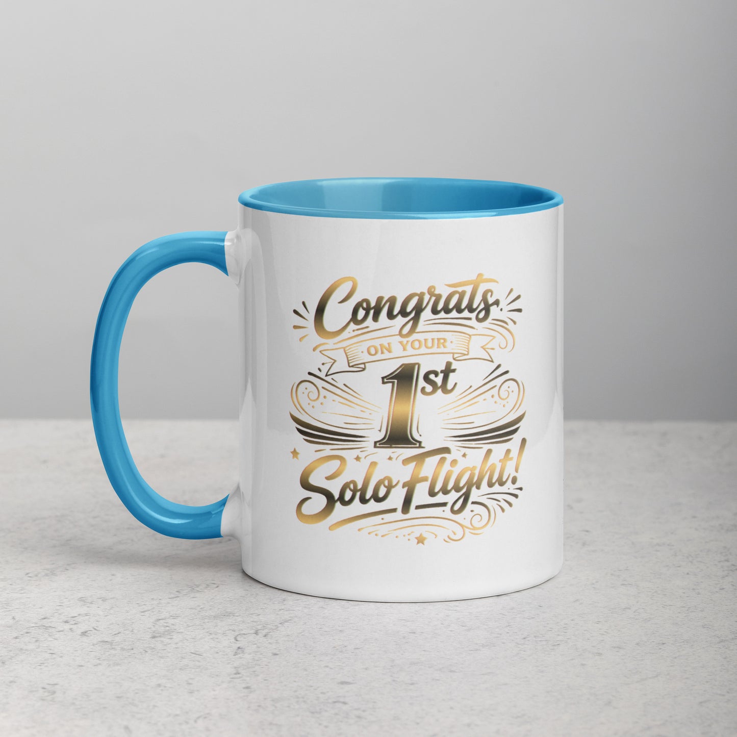 Congrats on your 1st Solo Flight! (v3. gold) 11 oz. mug with color inside
