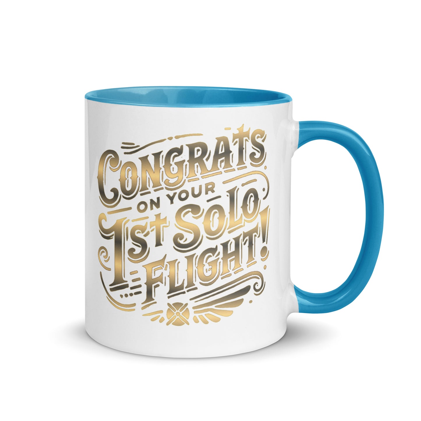 Congrats on your 1st Solo Flight! (gold) mug with color inside