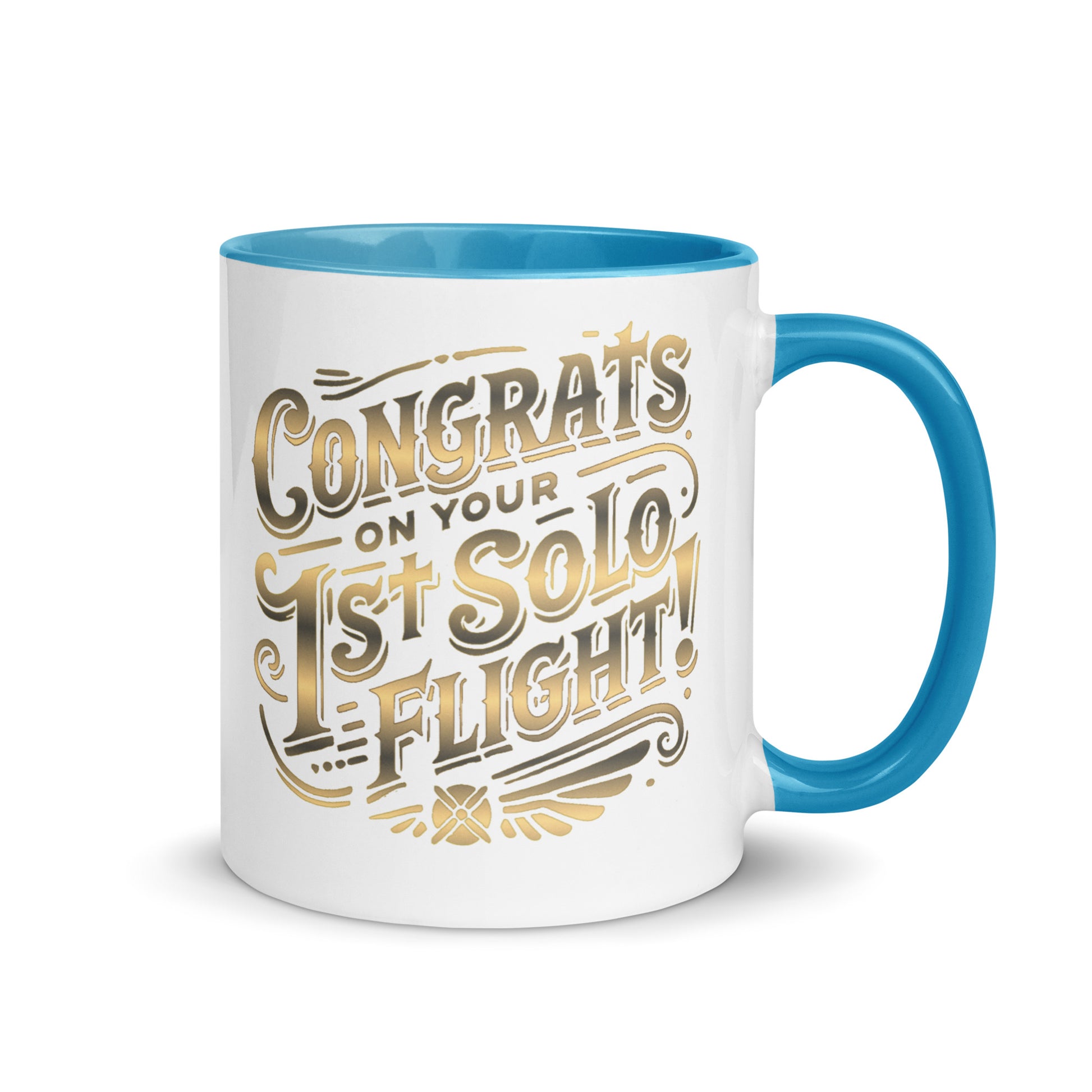 Congrats on your 1st Solo Flight! (gold) mug with color inside