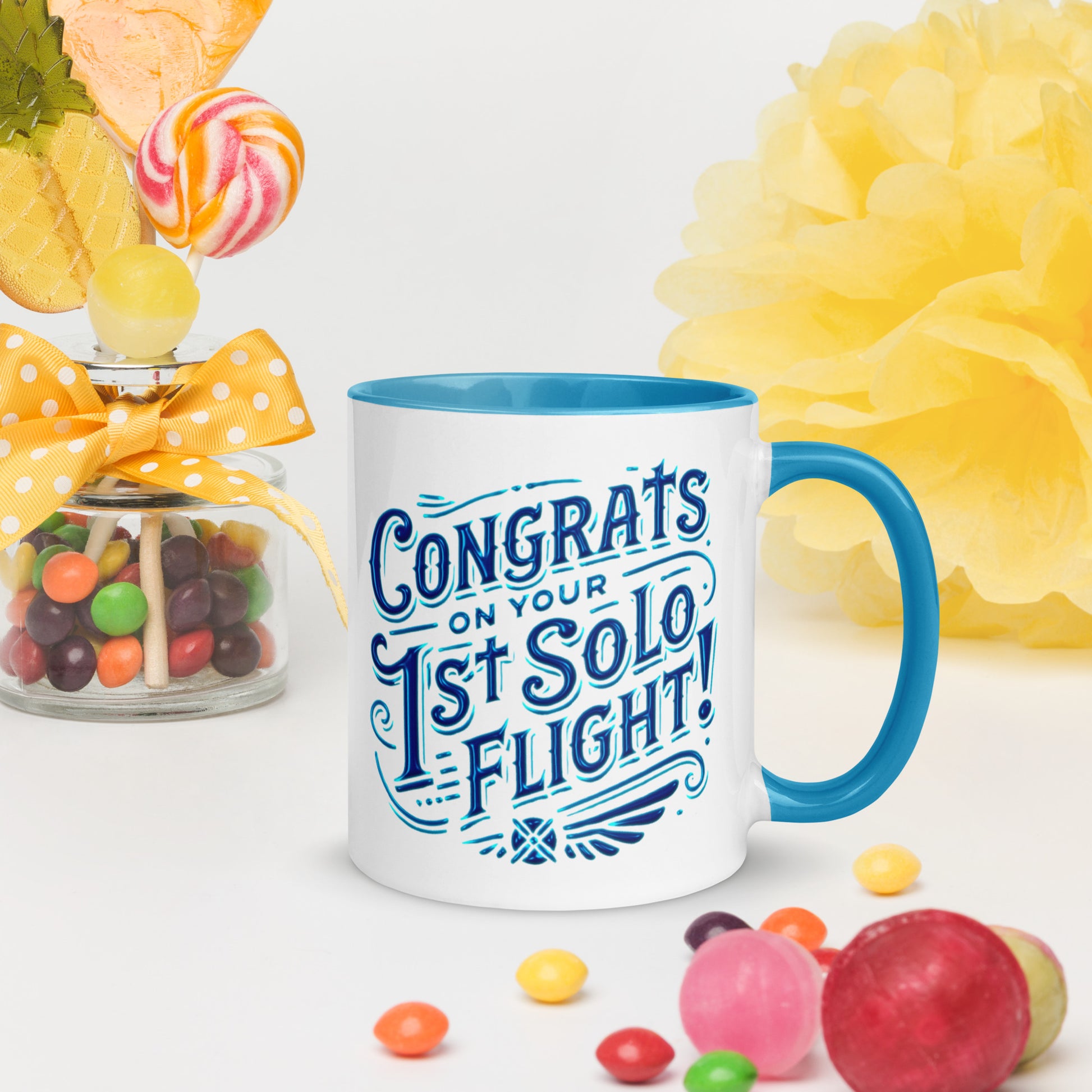 Congrats on your 1st Solo Flight! (blue) mug with color inside