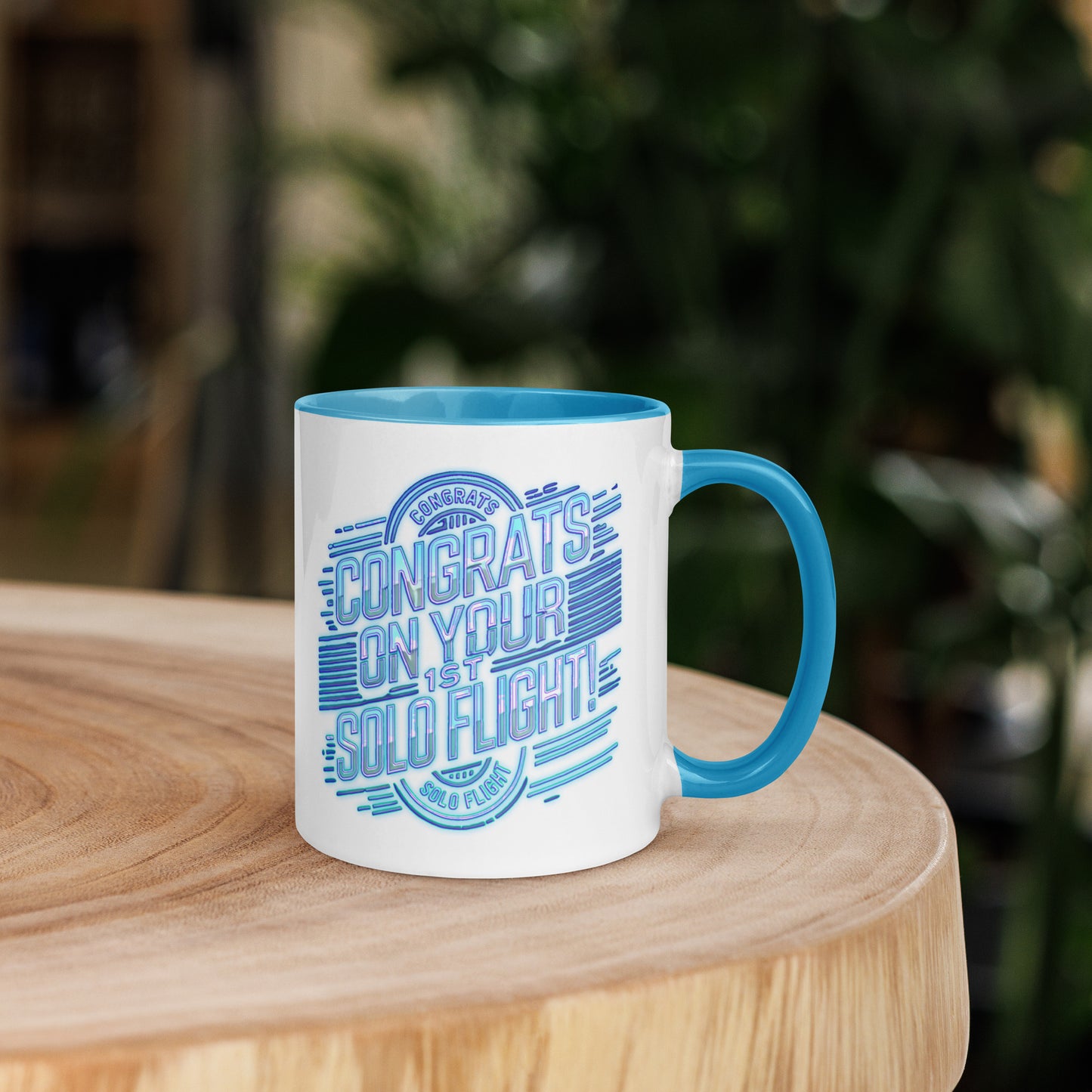 Congrats on your 1st Solo Flight! (v2. light blue) 11 oz. mug with color inside