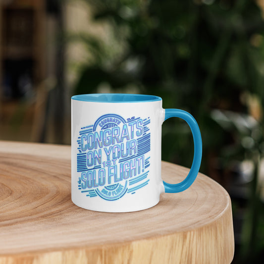 Congrats on your 1st Solo Flight! (v2. light blue) 11 oz. mug with color inside
