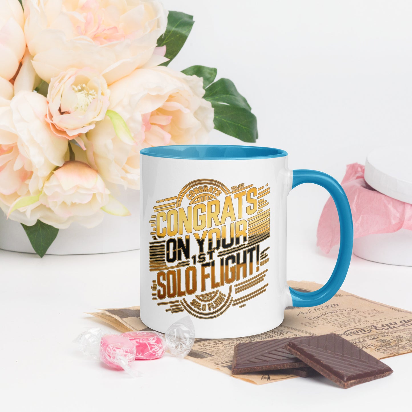 Congrats on your 1st Solo Flight! (v2. gold) 11 oz. mug with color inside