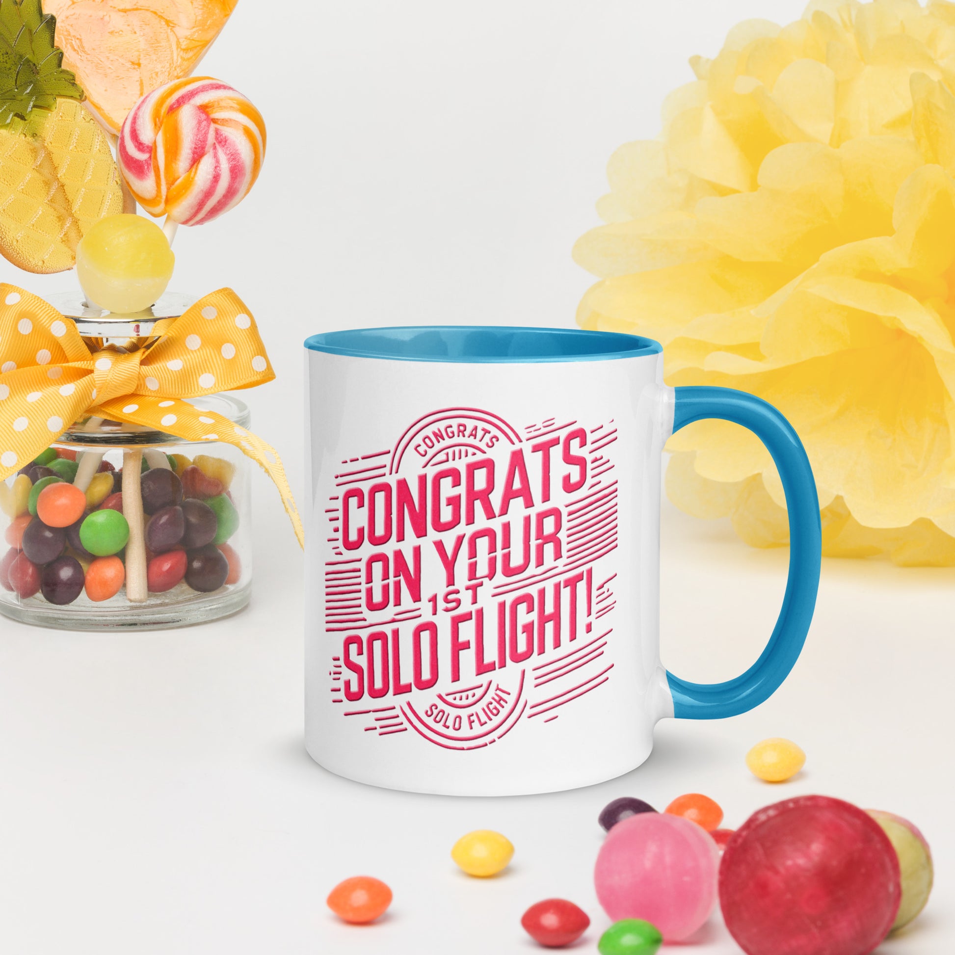 Congrats on your 1st Solo Flight! (v2. pink) 11 oz. mug with color inside