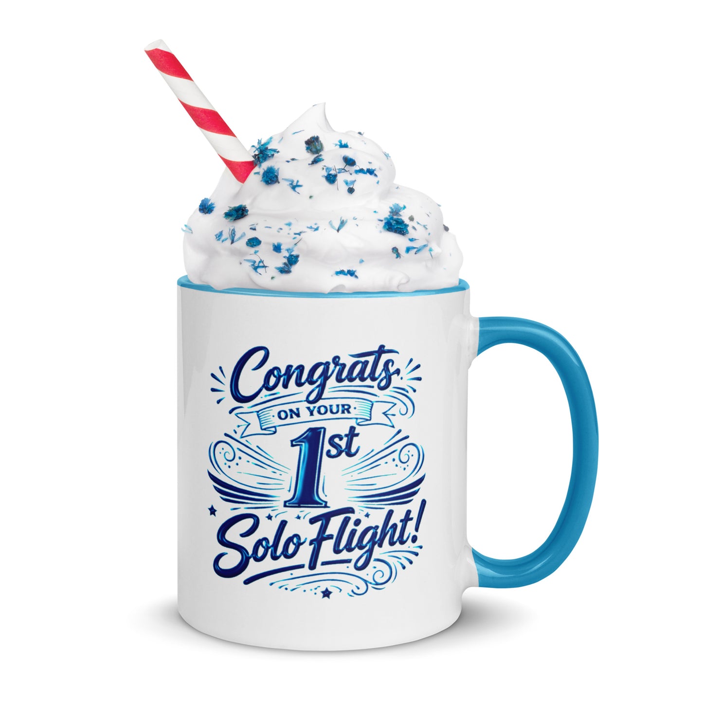 Congrats on your 1st Solo Flight! (v3. blue) 11 oz. mug with color inside