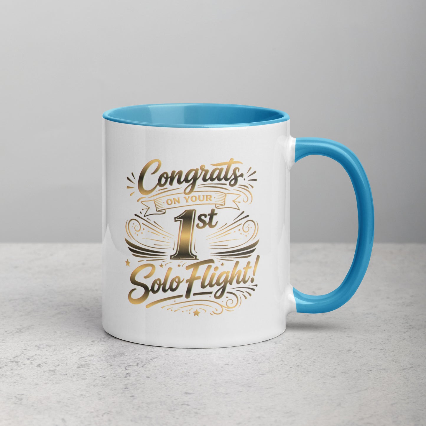 Congrats on your 1st Solo Flight! (v3. gold) 11 oz. mug with color inside