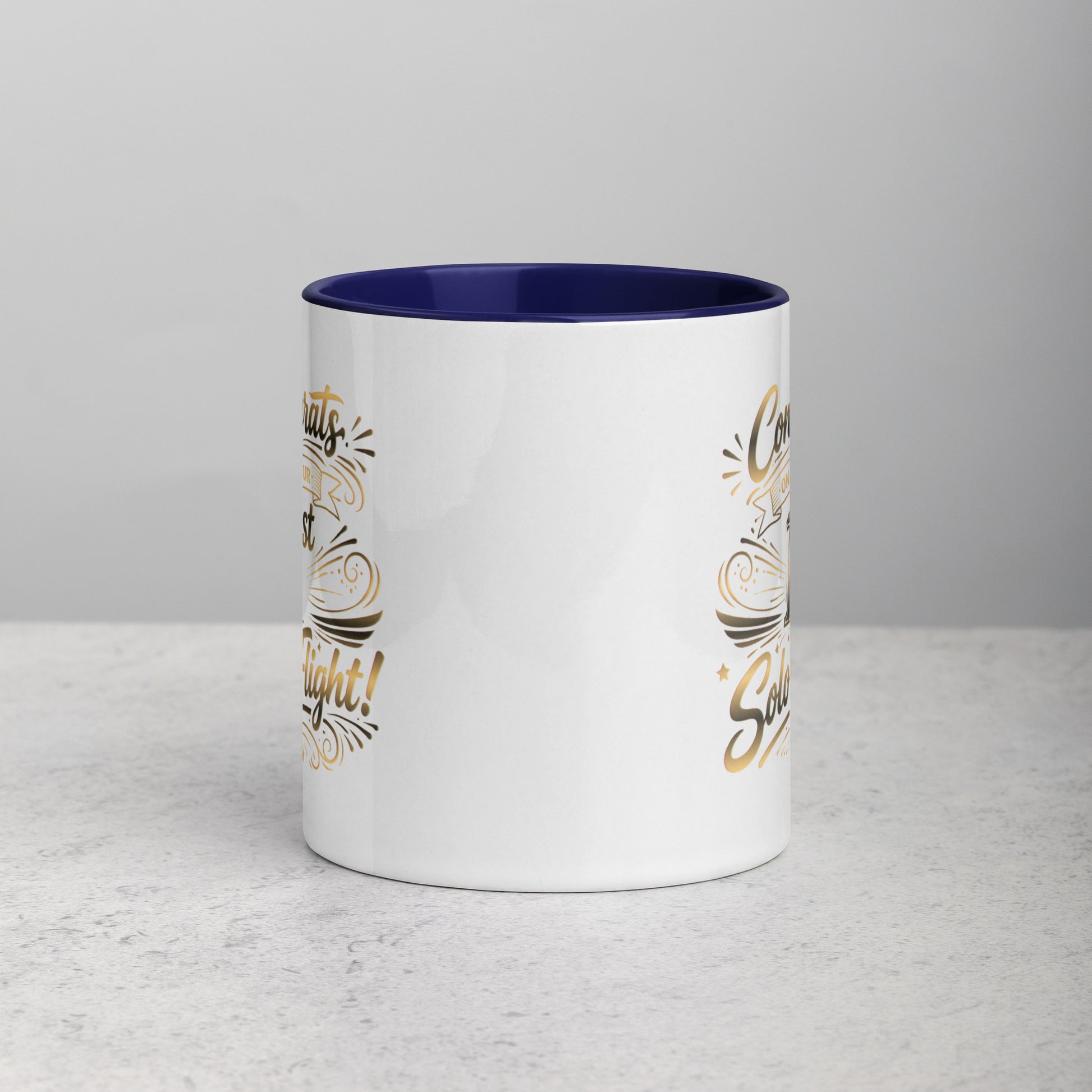 Congrats on your 1st Solo Flight! (v3. gold) 11 oz. mug with color inside