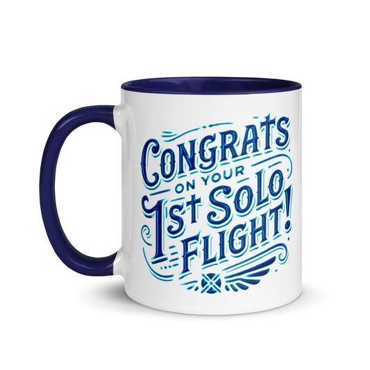 Congrats on your 1st Solo Flight! (blue) mug with color inside